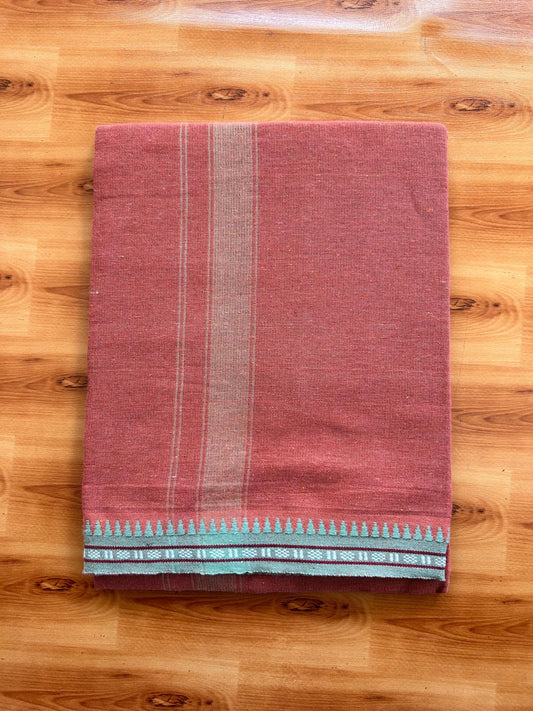 Kaitharikada - Single Kaily / Lungi - Mixed Cotton - 40s twisted - 1.25 inch Sage Green Kuppadam kara with Kavi colour body (2 meter / 4 muzham) - 62 KK8075 SAT