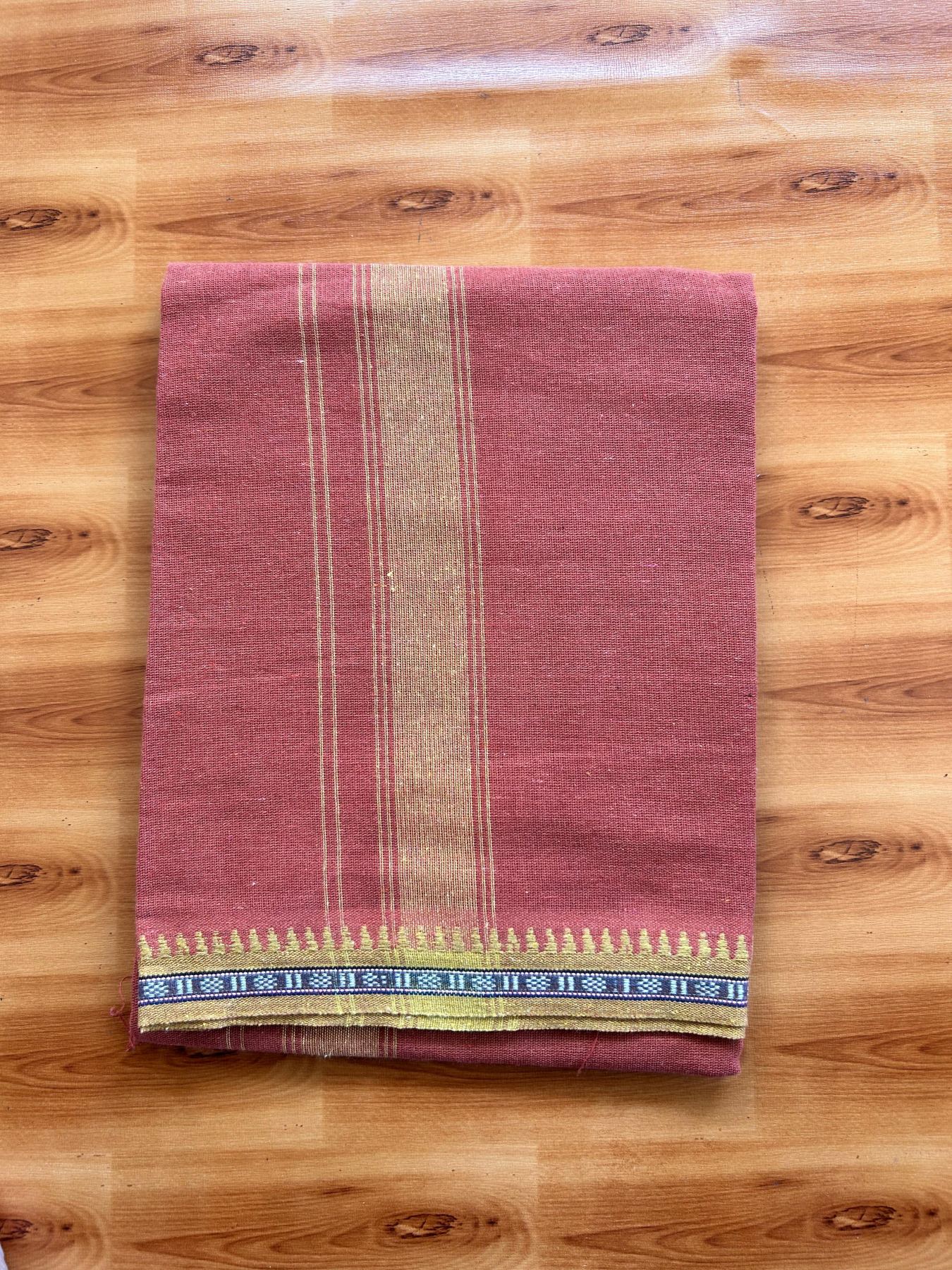 Kaitharikada - Single Kaily / Lungi - Mixed Cotton - 40s twisted - 1.25 inch Mustard Yellow Kuppadam kara with Kavi colour body (2 meter / 4 muzham) - 57 KK8075 SAT