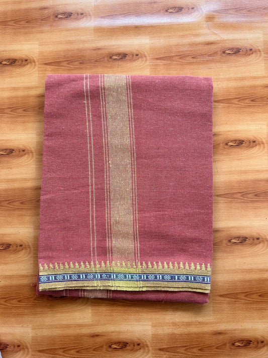 Kaitharikada - Single Kaily / Lungi - Mixed Cotton - 40s twisted - 1.25 inch Mustard Yellow Kuppadam kara with Kavi colour body (2 meter / 4 muzham) - 57 KK8075 SAT