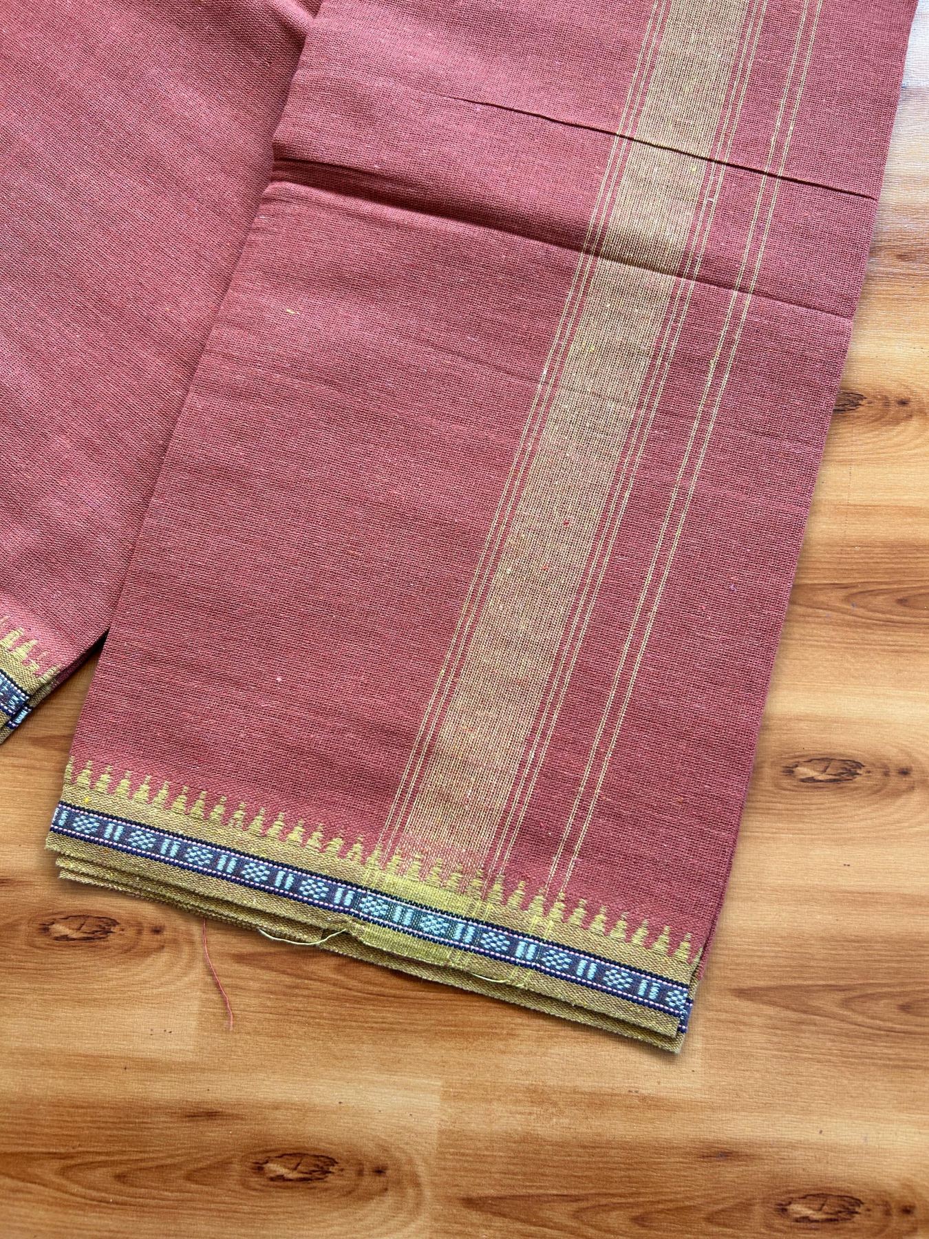 Kaitharikada - Single Kaily / Lungi - Mixed Cotton - 40s twisted - 1.25 inch Mustard Yellow Kuppadam kara with Kavi colour body (2 meter / 4 muzham) - 57 KK8075 SAT