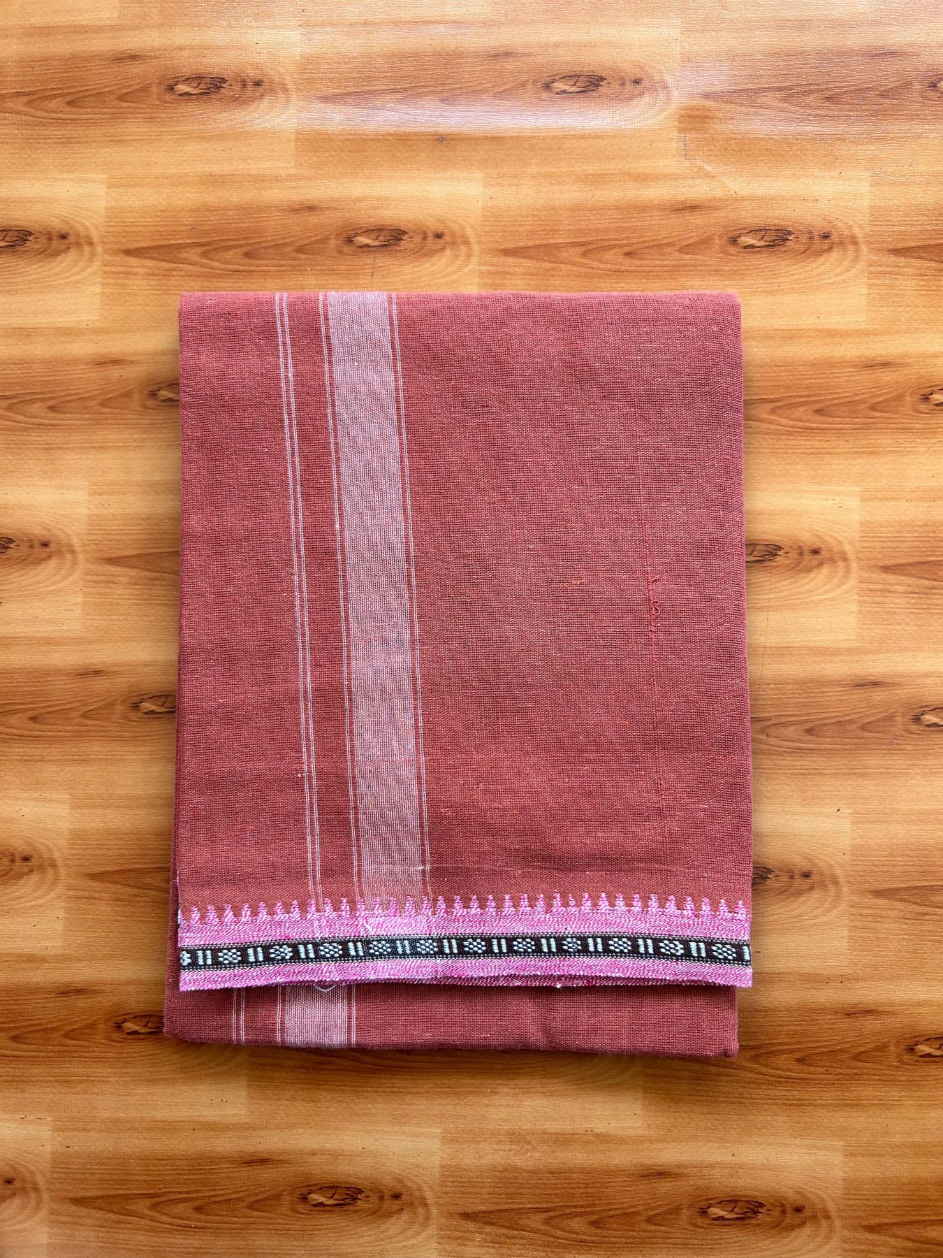Kaitharikada - Single Kaily / Lungi - Mixed Cotton - 40s twisted - 1.25 inch Pink & White Kuppadam kara with Kavi colour body (2 meter / 4 muzham) - 58 KK8075 SAT