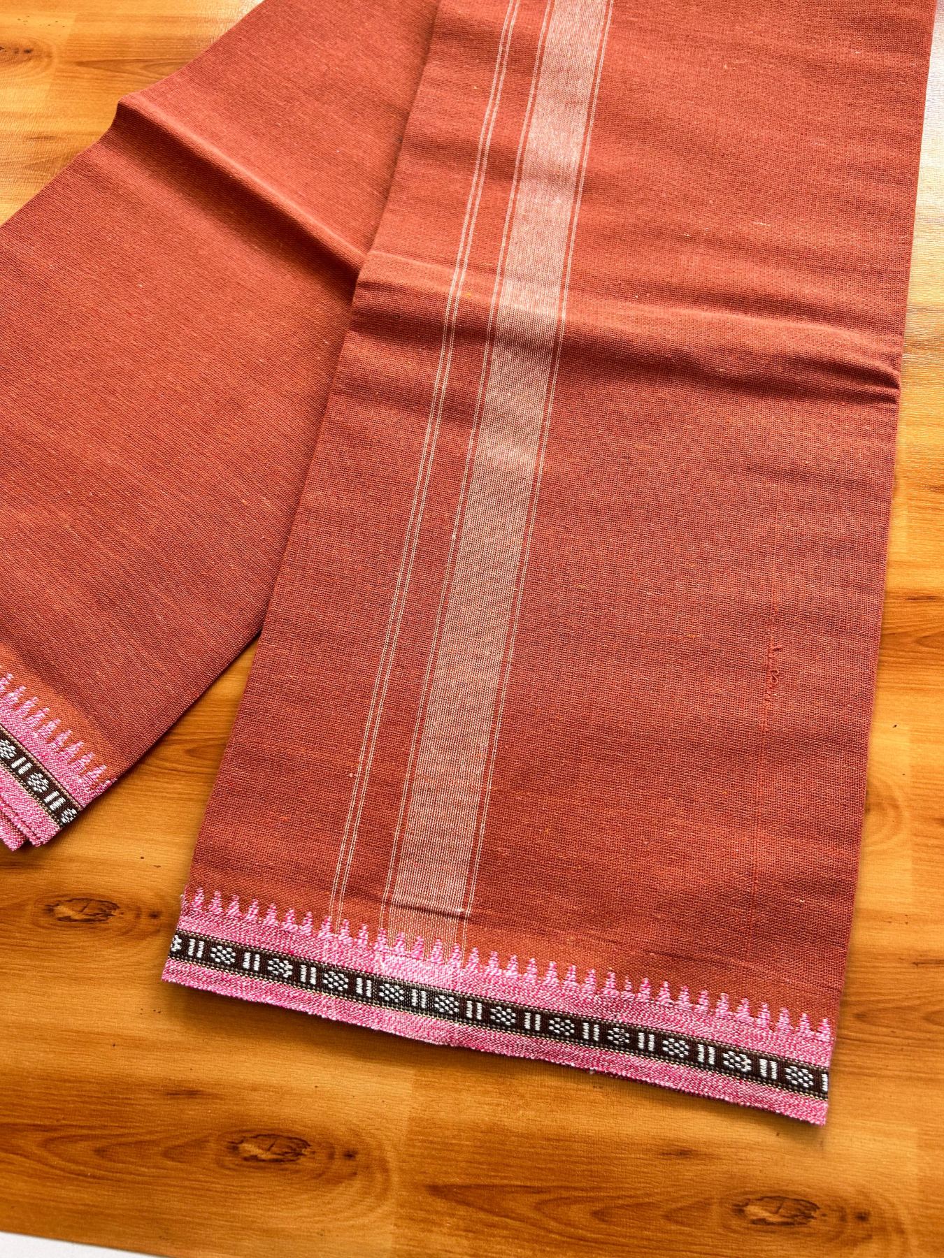 Kaitharikada - Single Kaily / Lungi - Mixed Cotton - 40s twisted - 1.25 inch Pink & White Kuppadam kara with Kavi colour body (2 meter / 4 muzham) - 58 KK8075 SAT