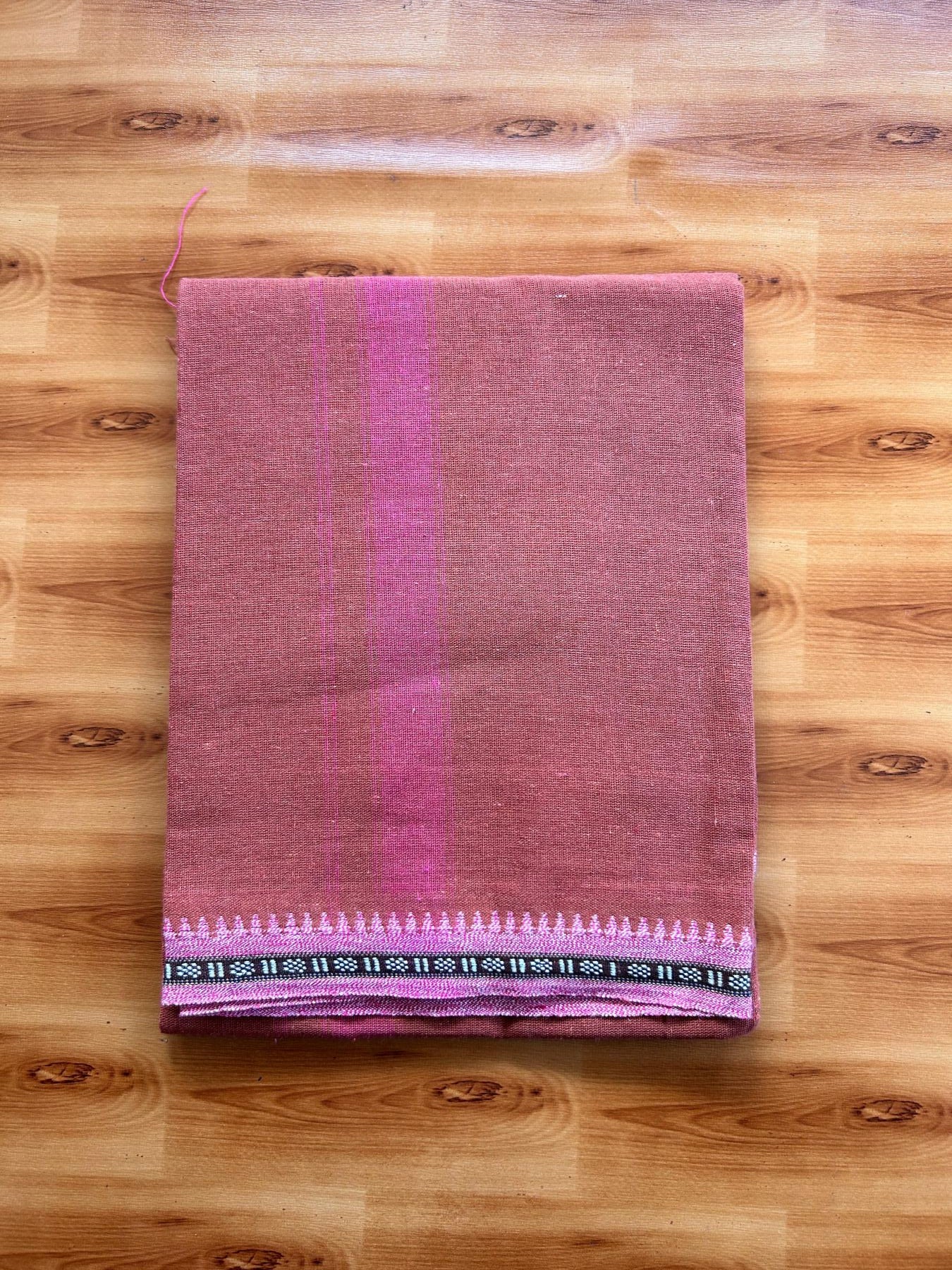 Kaitharikada - Single Kaily / Lungi - Mixed Cotton - 40s twisted - 1.25 inch Pink Kuppadam kara with Kavi colour body (2 meter / 4 muzham) - 56 KK8075 SAT