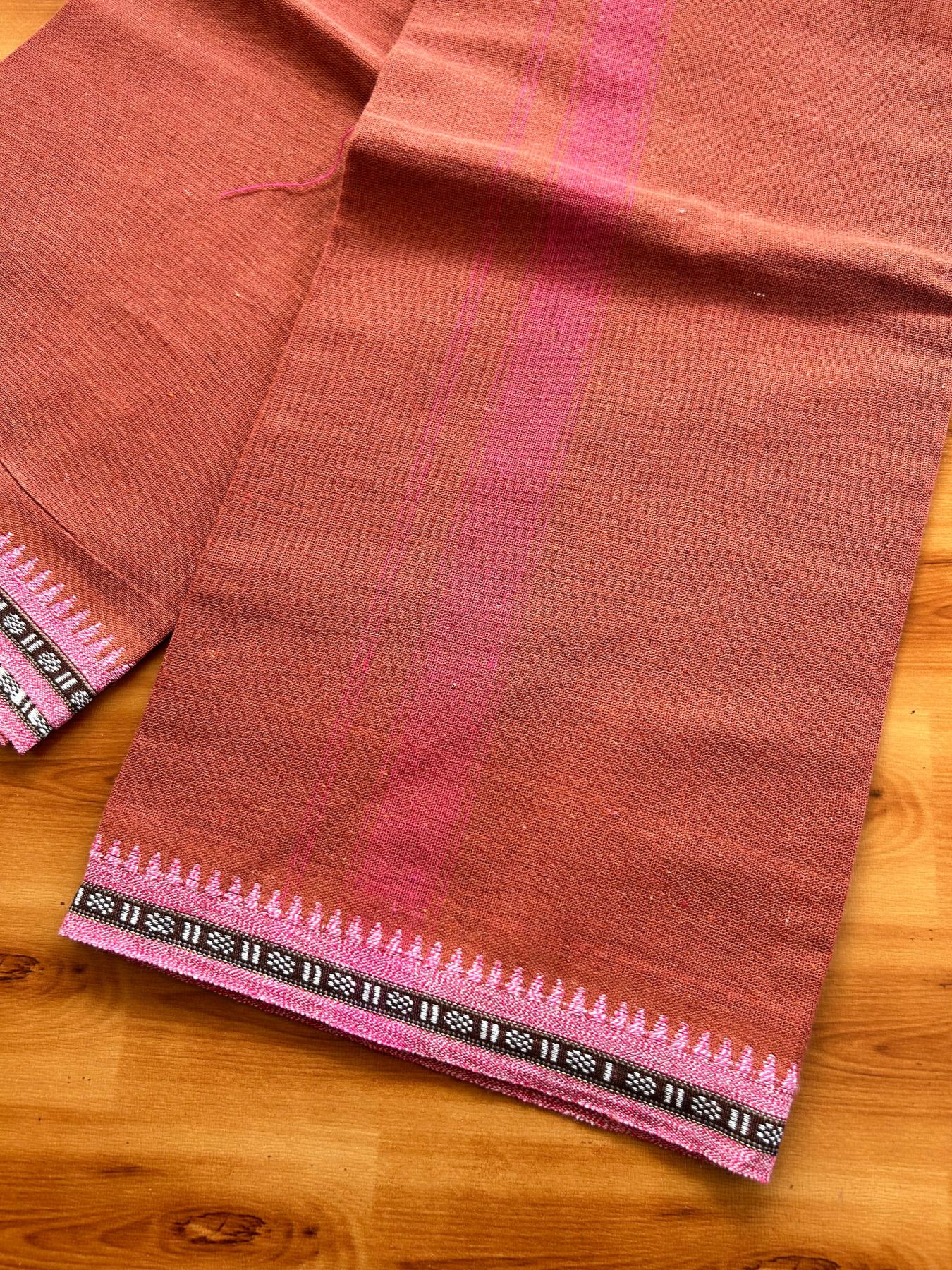 Kaitharikada - Single Kaily / Lungi - Mixed Cotton - 40s twisted - 1.25 inch Pink Kuppadam kara with Kavi colour body (2 meter / 4 muzham) - 56 KK8075 SAT