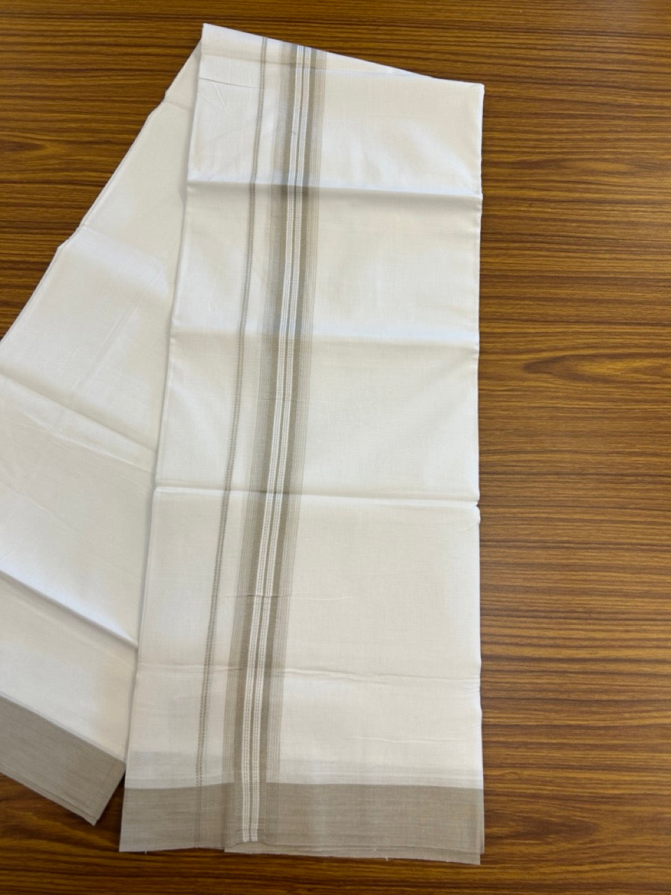 20% Discount ! Kaitharikada Balaramapuram 100% Cotton Pure White Double Mundu/Dothi - 100x80 - 1.5 inch Cream Shaded Striped Kara 3.90 mtr (8 muzham) - 49 KK5285 VAS