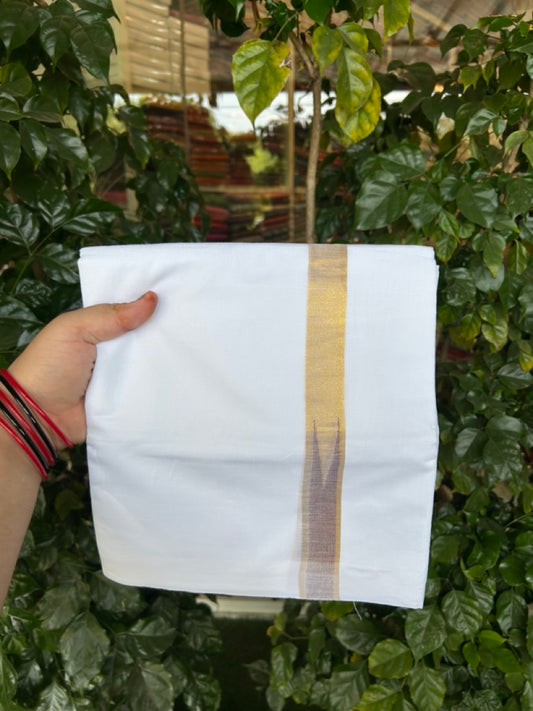 20% Discount ! Kaitharikada Balaramapuram 100% Cotton Pure White Double Mundu/Dothi - 100x80 - 1 inch Puliyilakkara Silver Kasav & Violet Chutty Kara  3.90 mtr (8 muzham) - 105 KK5285  VAS