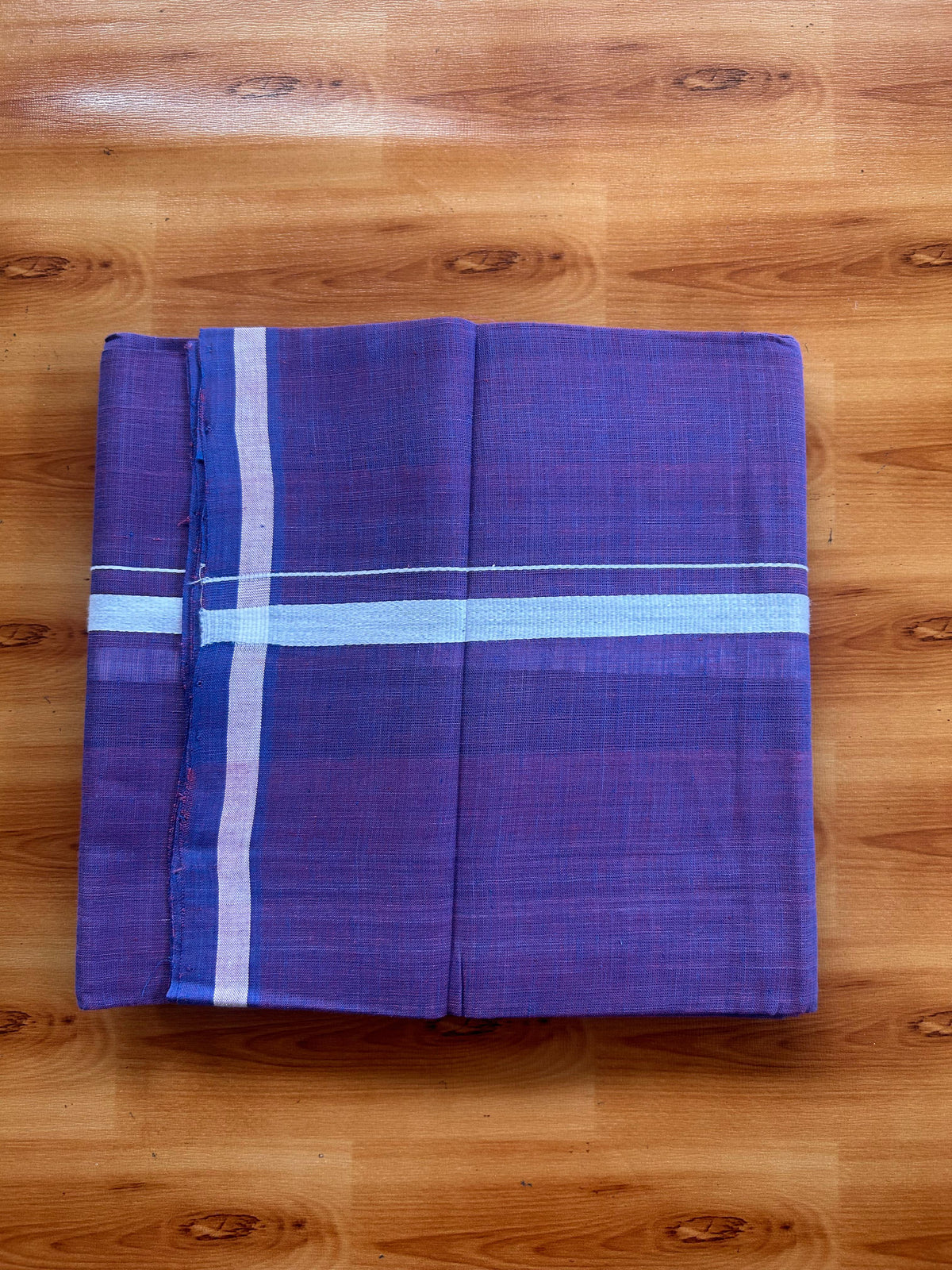 Kerala Handloom Single Kaily/Lungi - KaithariKada 100% Pure Cotton - 40s - 0.5 cm White Kara With Blue & Dusty Peach Shaded colour Body - (2 meter / 4 muzham) - 2 KK5539 ELA