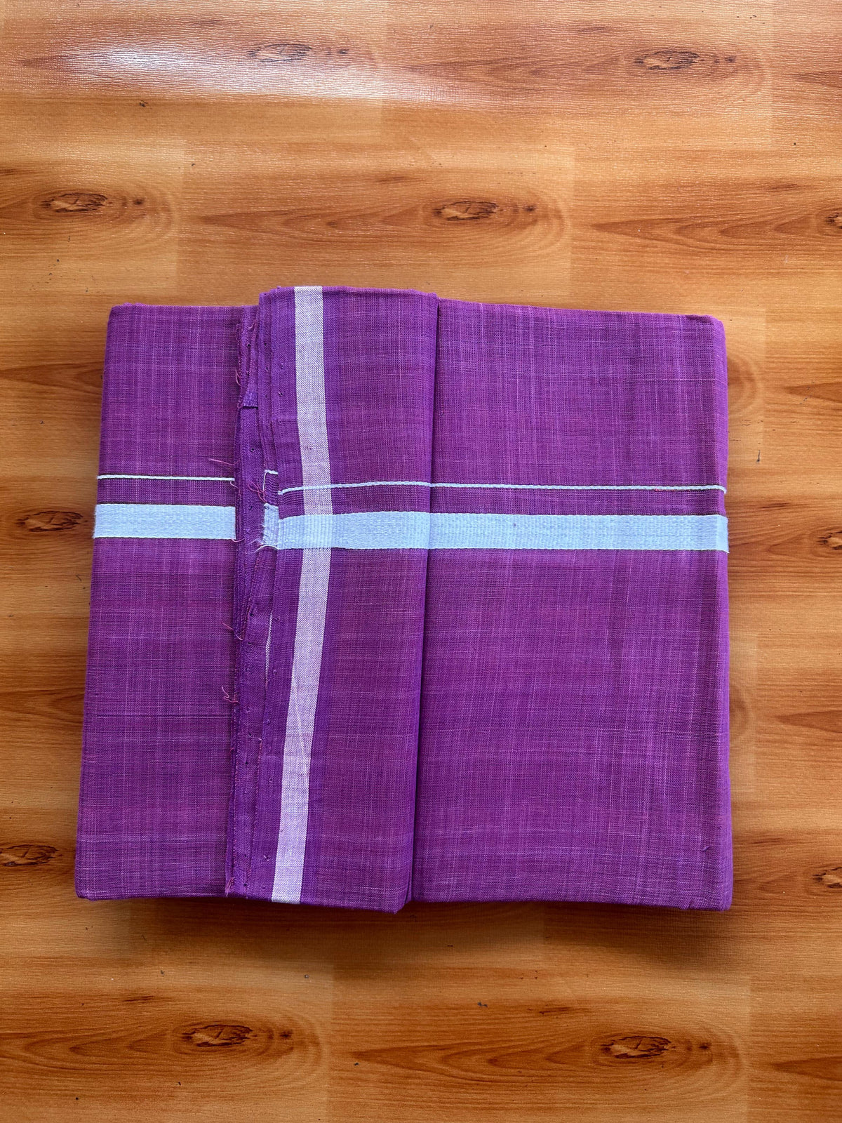 Kerala Handloom Single Kaily/Lungi - KaithariKada 100% Pure Cotton - 40s - 0.5 cm White Kara With Magenta Purple & Dusty Pink Shaded colour Body - (2 meter / 4 muzham) - 3 KK5539 ELA