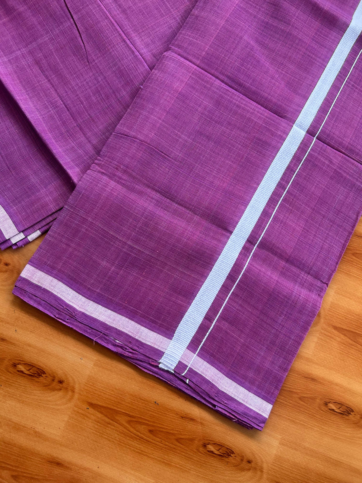 Kerala Handloom Single Kaily/Lungi - KaithariKada 100% Pure Cotton - 40s - 0.5 cm White Kara With Magenta Purple & Dusty Pink Shaded colour Body - (2 meter / 4 muzham) - 3 KK5539 ELA