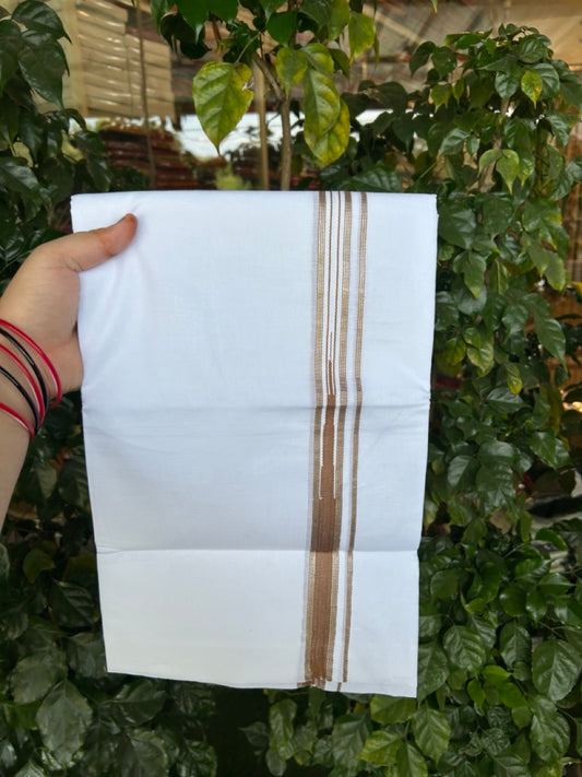 20% Discount ! Kaitharikada Balaramapuram 100% Cotton Pure White Double Mundu/Dothi - 100x80 - 1 inch Puliyilakkara Silver Kasav & Light Brown One Side Chutty Kara  3.90 mtr (8 muzham) - 83 KK5285 VAS