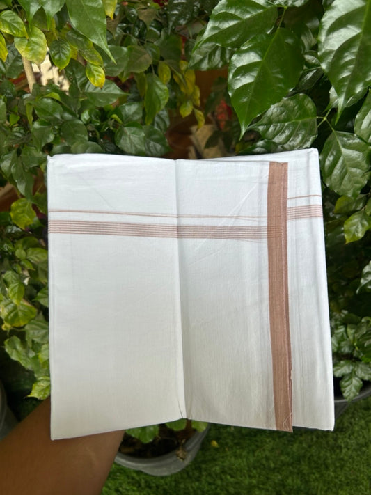 20% Discount ! Kaitharikada Balaramapuram 100% Cotton Pure White Double Mundu/Dothi - 100x80 - 0.5 inch Dark Cream Striped Kara 3.90 mtr (8 muzham) - 66 KK5285 VAS
