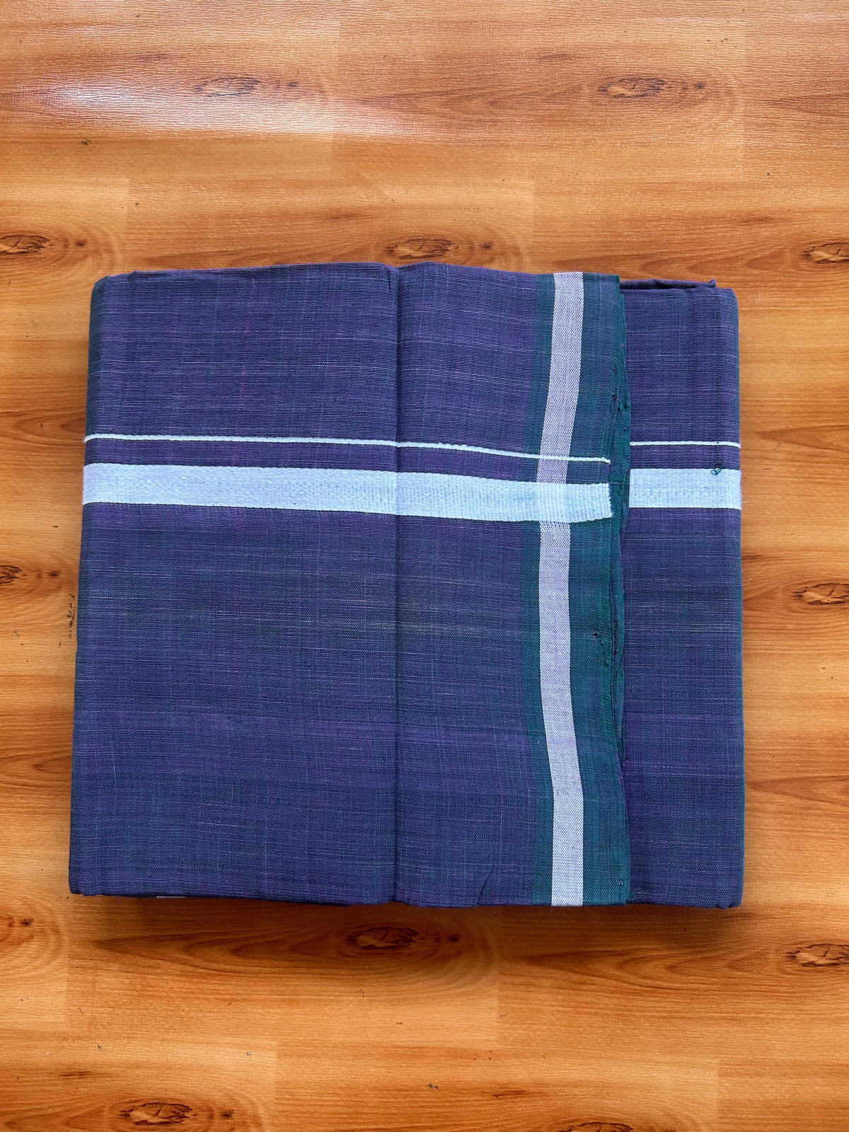 Kerala Handloom Single Kaily/Lungi - KaithariKada 100% Pure Cotton - 40s - 0.5 cm White Kara With Purple & Peacock Green Shaded colour Body - (2 meter / 4 muzham) - 10 KK5539 ELA