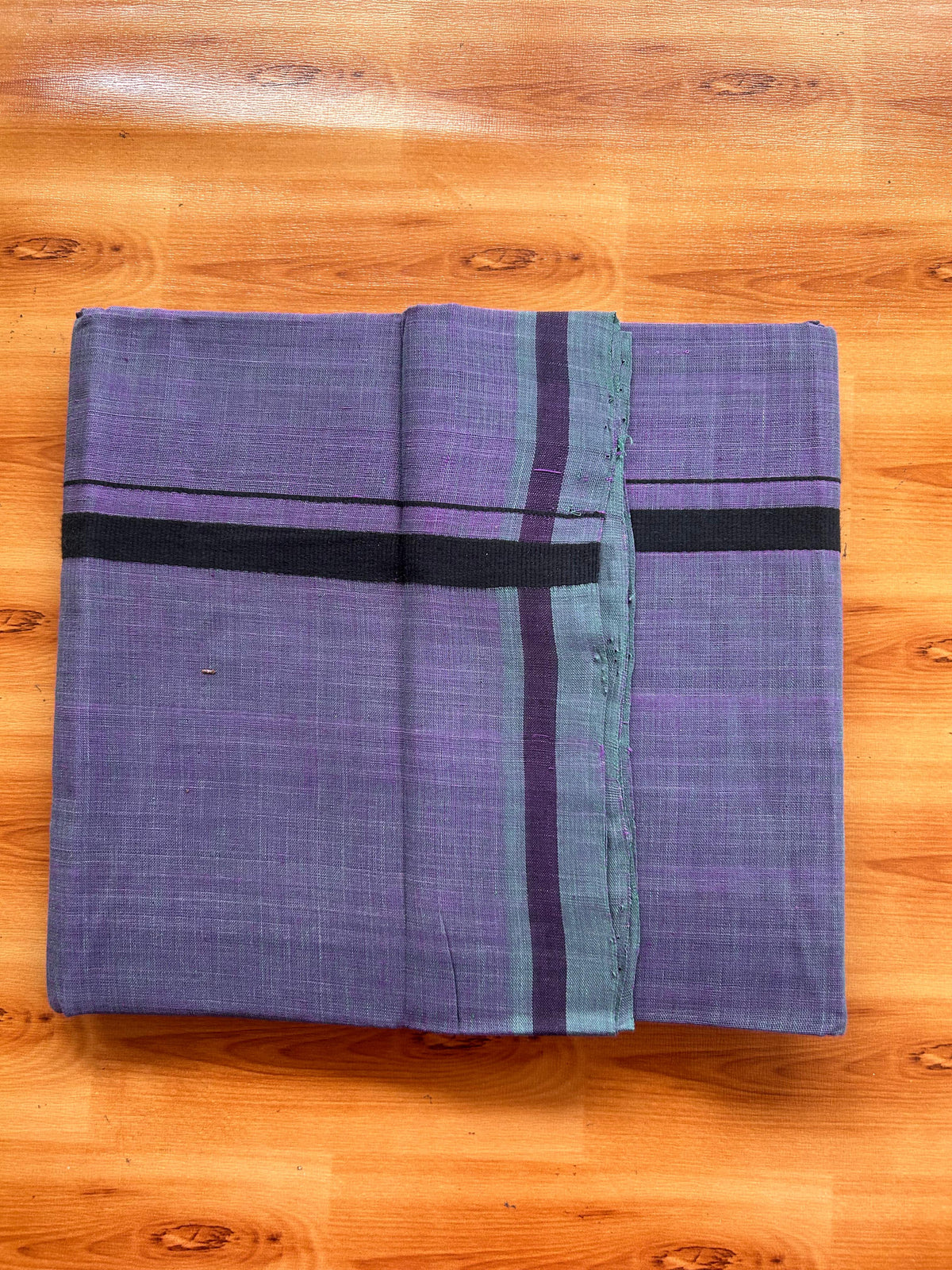 Kerala Handloom Single Kaily/Lungi - KaithariKada 100% Pure Cotton - 40s - 0.5 cm Black Kara With Violet & Olive Green Shaded colour Body - (2 meter / 4 muzham) - 16 KK5539 ELA