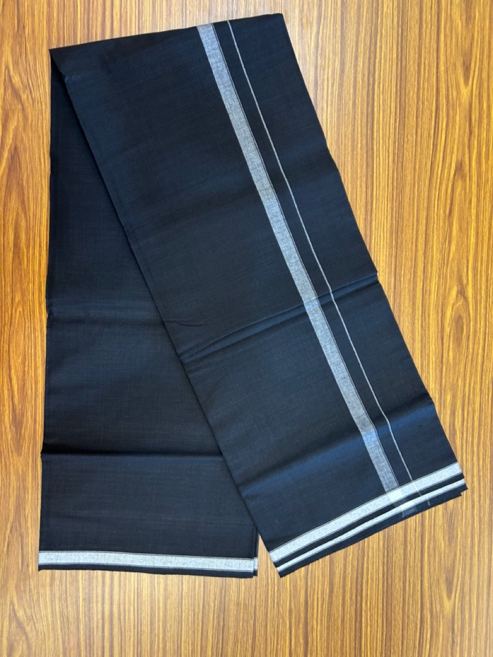 Premium Kathar Type Kavi Mund Pure cotton - Kaitharikada - Single Kaily / Lungi - 0.75 inch White  Stripes kara Plain Border with Black colour body (2 meter / 4 muzham) - 22 KK8039 MUT