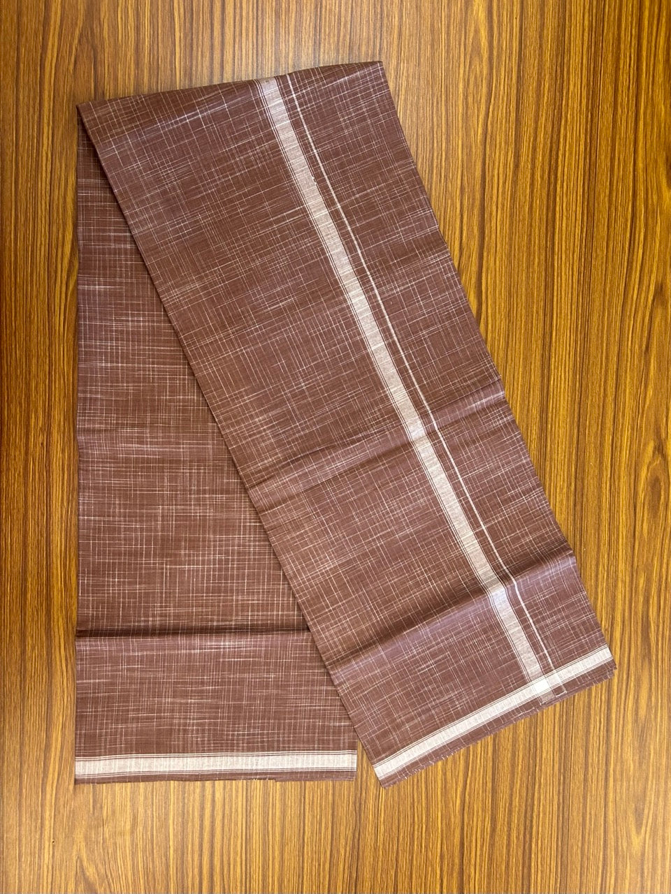 Premium Kathar Type Kavi Mund Pure cotton - Kaitharikada - Single Kaily / Lungi - 0.75 inch White Stripes kara Plain Border with Brown & White Stripes colour body (2 meter / 4 muzham) - 23 KK8039 MUT