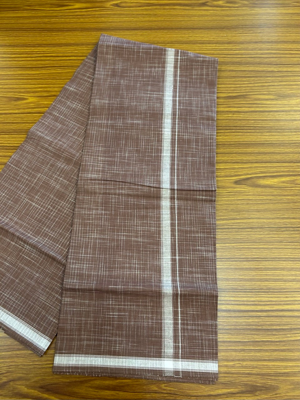 Premium Kathar Type Kavi Mund Pure cotton - Kaitharikada - Single Kaily / Lungi - 0.75 inch White Stripes kara Plain Border with Brown & White Stripes colour body (2 meter / 4 muzham) - 23 KK8039 MUT