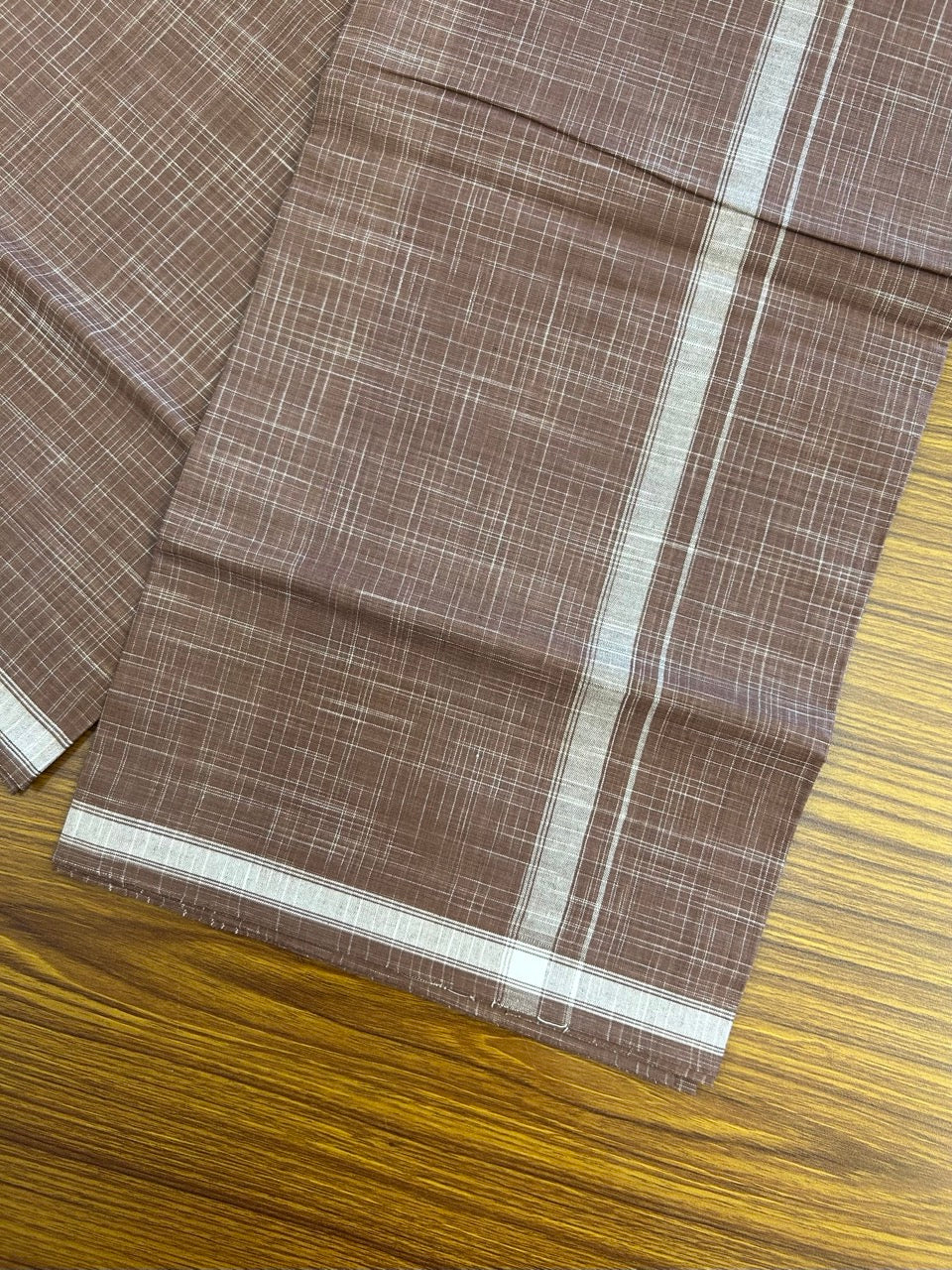 Premium Kathar Type Kavi Mund Pure cotton - Kaitharikada - Single Kaily / Lungi - 0.75 inch White Stripes kara Plain Border with Brown & White Stripes colour body (2 meter / 4 muzham) - 23 KK8039 MUT