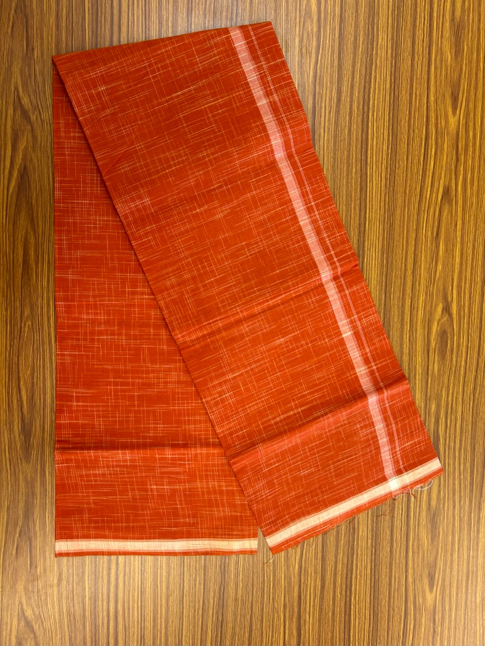 Premium Kathar Type Kavi Mund Pure cotton - Kaitharikada - Single Kaily / Lungi - 0.75 inch White Stripes kara Plain Border with Orange & White Stripes colour body (2 meter / 4 muzham) - 28 KK8039 MUT