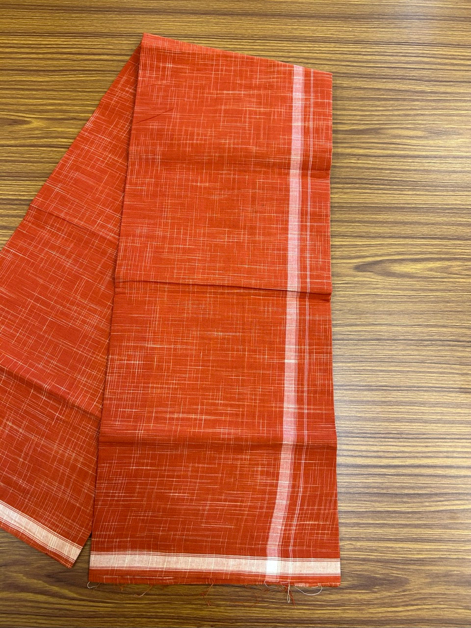 Premium Kathar Type Kavi Mund Pure cotton - Kaitharikada - Single Kaily / Lungi - 0.75 inch White Stripes kara Plain Border with Orange & White Stripes colour body (2 meter / 4 muzham) - 28 KK8039 MUT