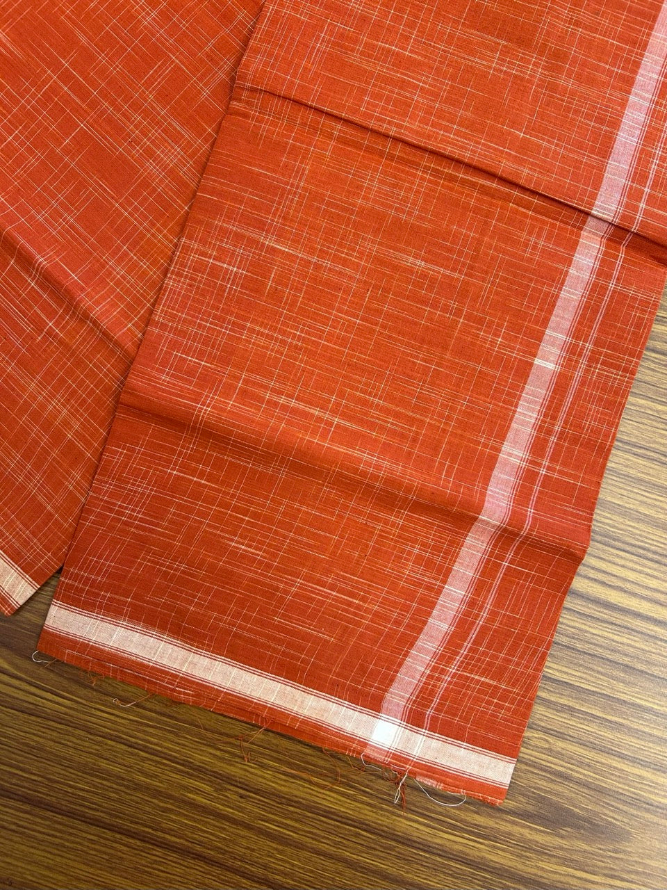 Premium Kathar Type Kavi Mund Pure cotton - Kaitharikada - Single Kaily / Lungi - 0.75 inch White Stripes kara Plain Border with Orange & White Stripes colour body (2 meter / 4 muzham) - 28 KK8039 MUT