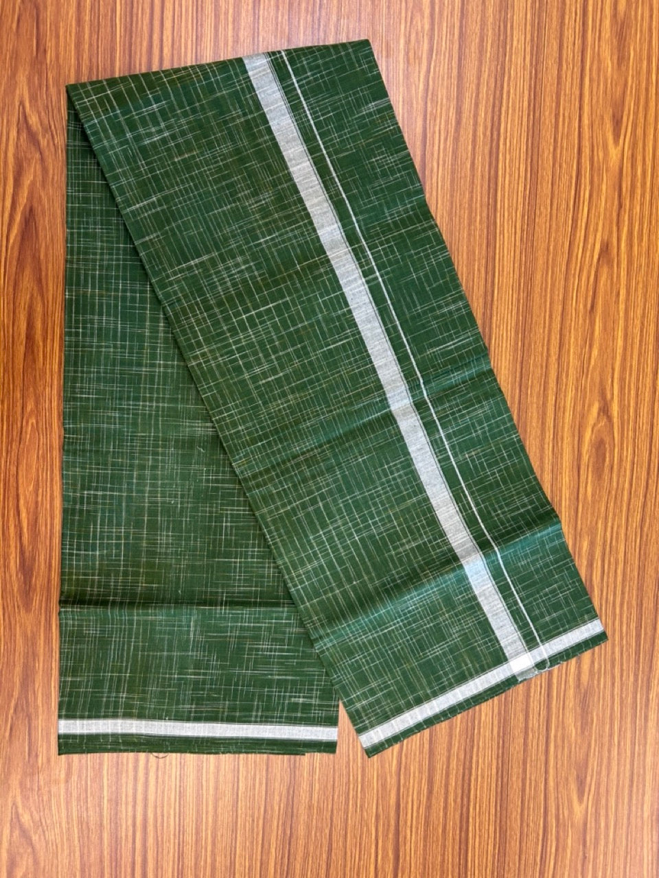 Premium Kathar Type Kavi Mund Pure cotton - Kaitharikada - Single Kaily / Lungi - 0.75 inch White Stripes kara Plain Border with Dark Green & White Stripes colour body (2 meter / 4 muzham) - 26 KK8039 MUT