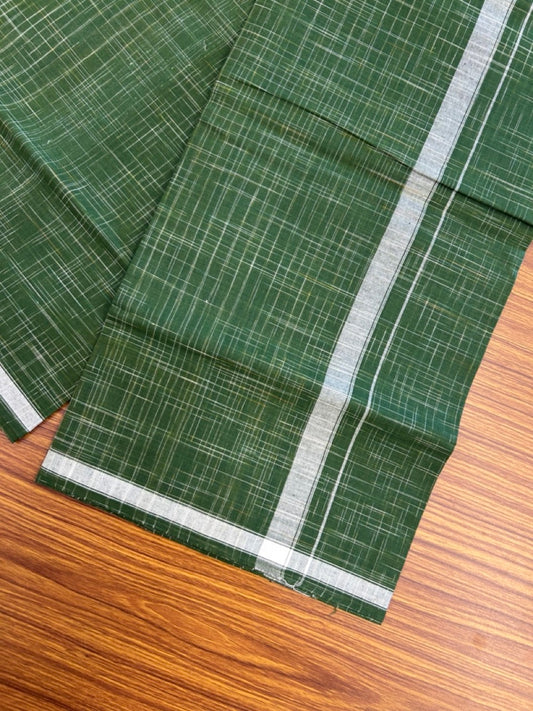 Premium Kathar Type Kavi Mund Pure cotton - Kaitharikada - Single Kaily / Lungi - 0.75 inch White Stripes kara Plain Border with Dark Green & White Stripes colour body (2 meter / 4 muzham) - 26 KK8039 MUT