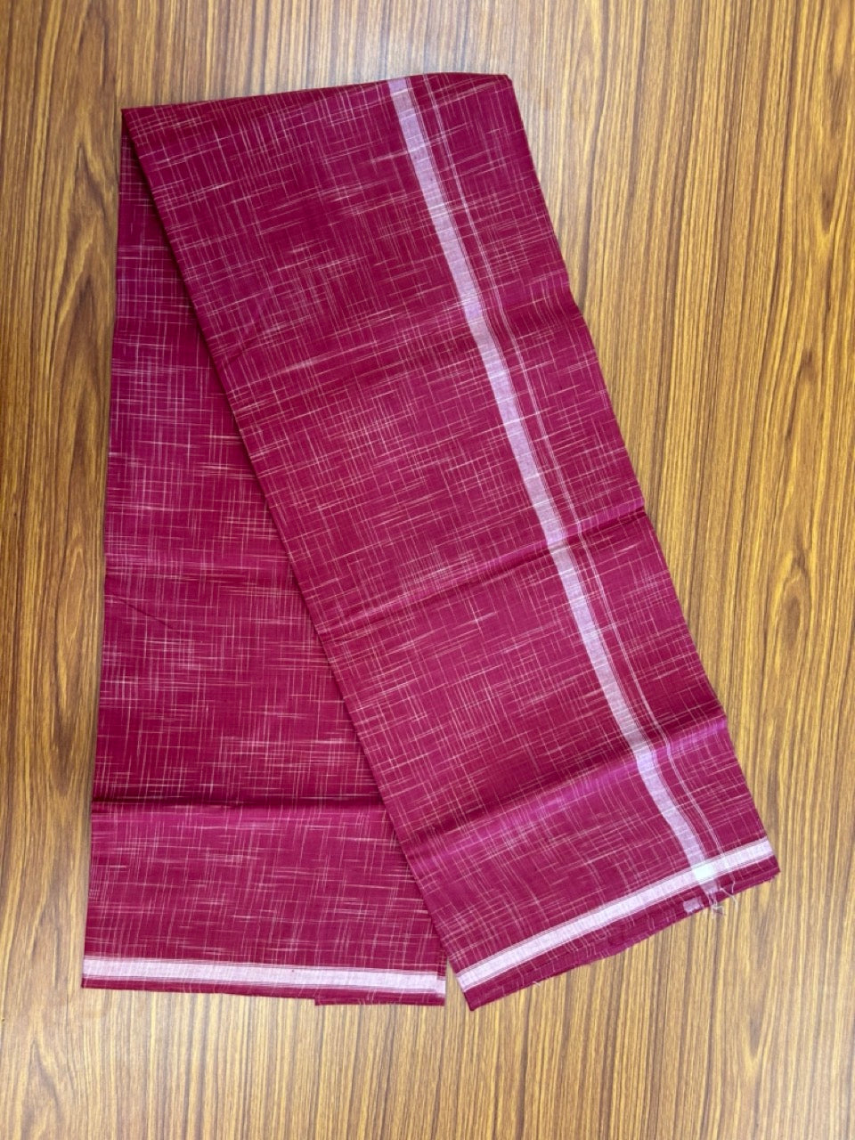 Premium Kathar Type Kavi Mund Pure cotton - Kaitharikada - Single Kaily / Lungi - 0.75 inch White Stripes kara Plain Border with Pinkish Maroon & White Stripes colour body (2 meter / 4 muzham) - 27 KK8039 MUT
