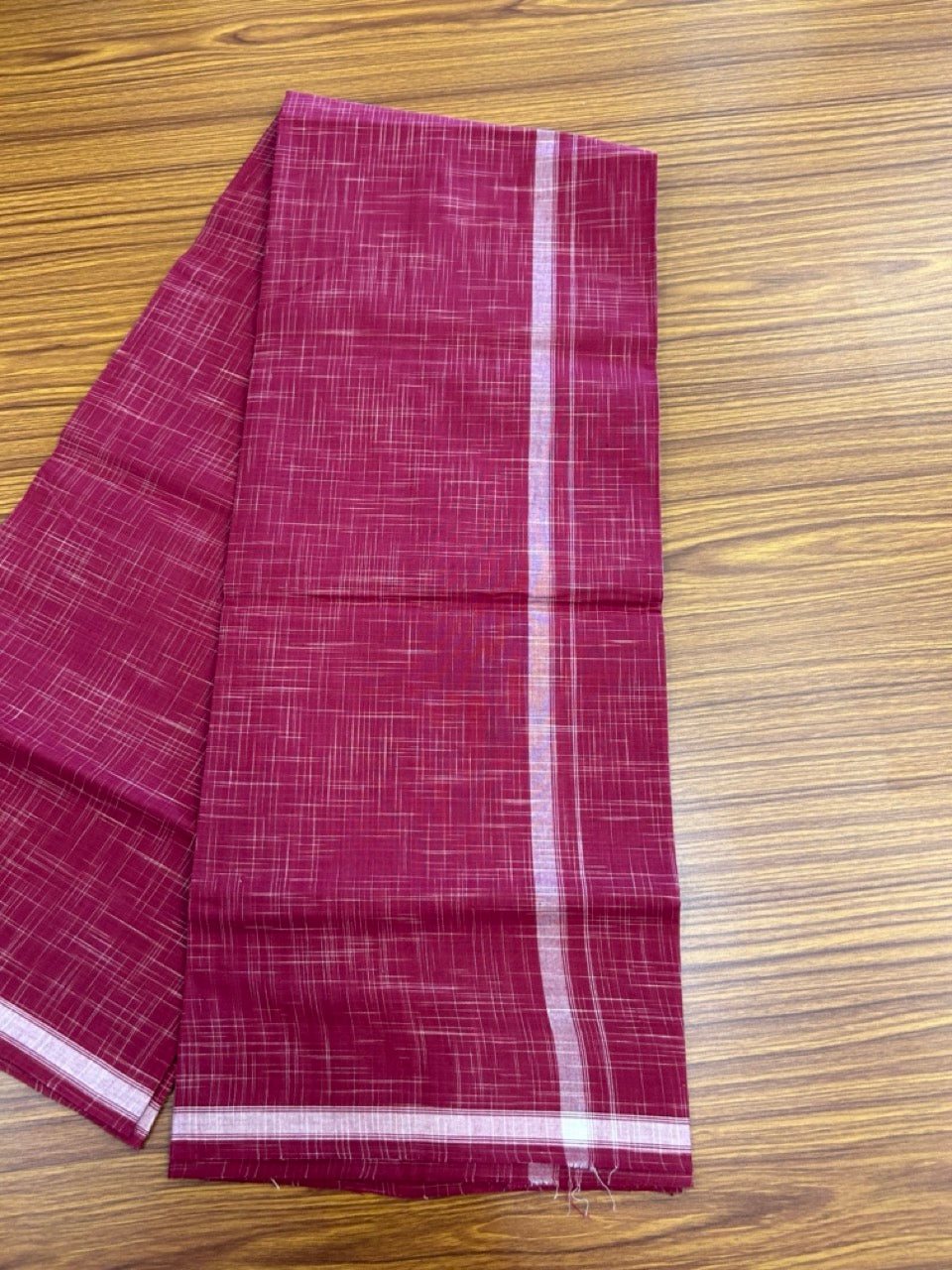 Premium Kathar Type Kavi Mund Pure cotton - Kaitharikada - Single Kaily / Lungi - 0.75 inch White Stripes kara Plain Border with Pinkish Maroon & White Stripes colour body (2 meter / 4 muzham) - 27 KK8039 MUT