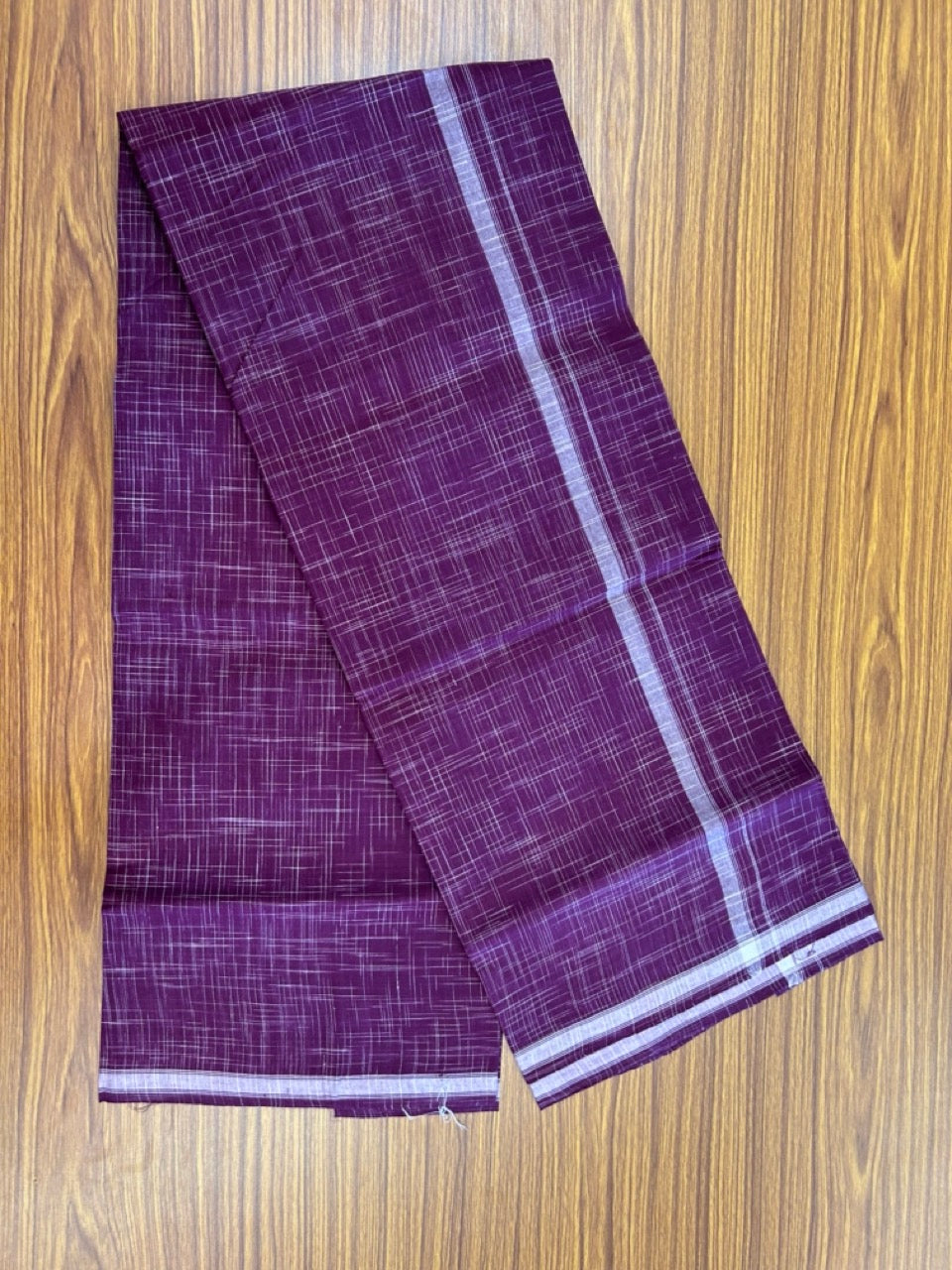Premium Kathar Type Kavi Mund Pure cotton - Kaitharikada - Single Kaily / Lungi - 0.75 inch White Stripes kara Plain Border with Violet & White Stripes colour body (2 meter / 4 muzham) - 25 KK8039 MUT