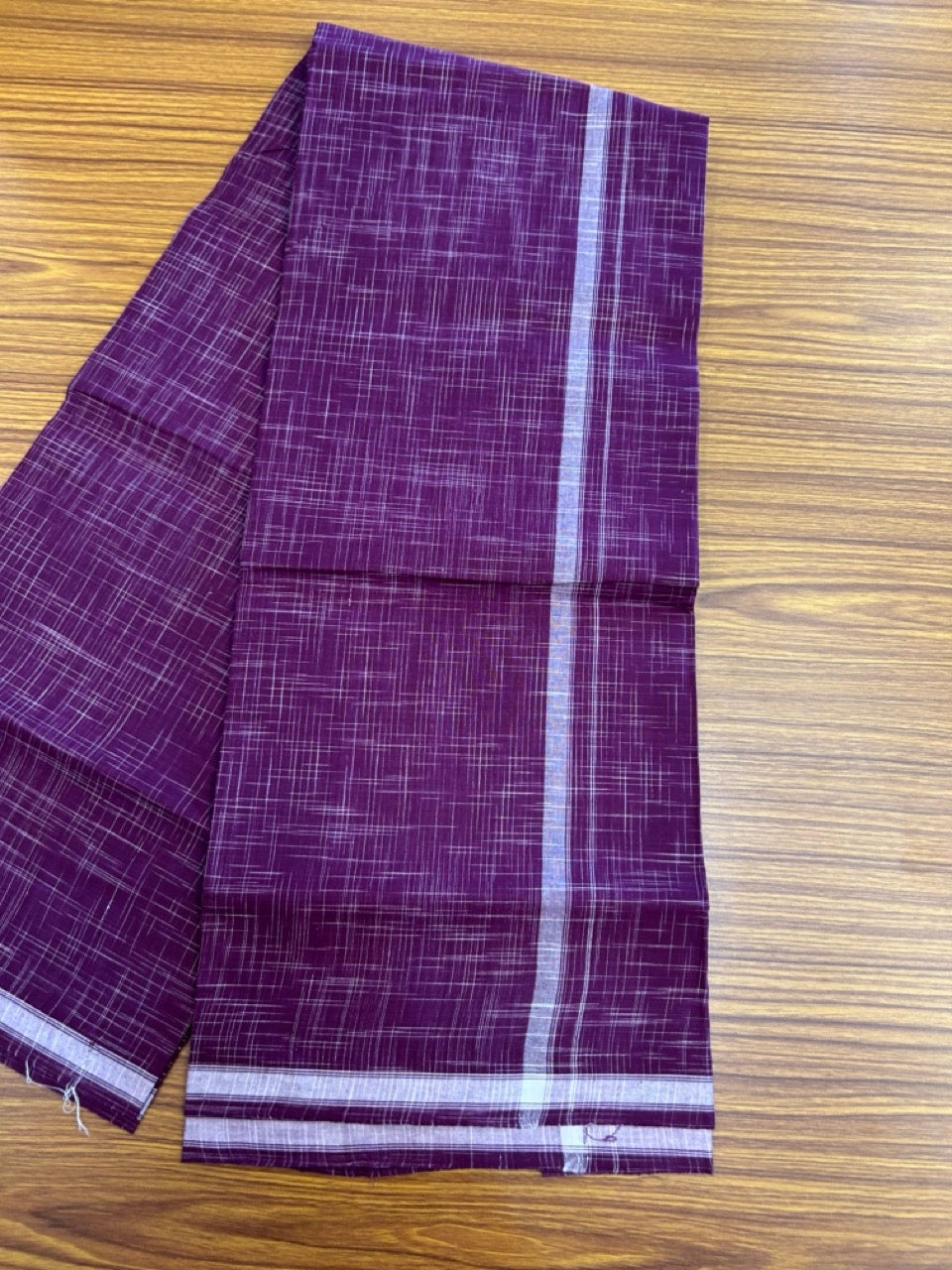 Premium Kathar Type Kavi Mund Pure cotton - Kaitharikada - Single Kaily / Lungi - 0.75 inch White Stripes kara Plain Border with Violet & White Stripes colour body (2 meter / 4 muzham) - 25 KK8039 MUT