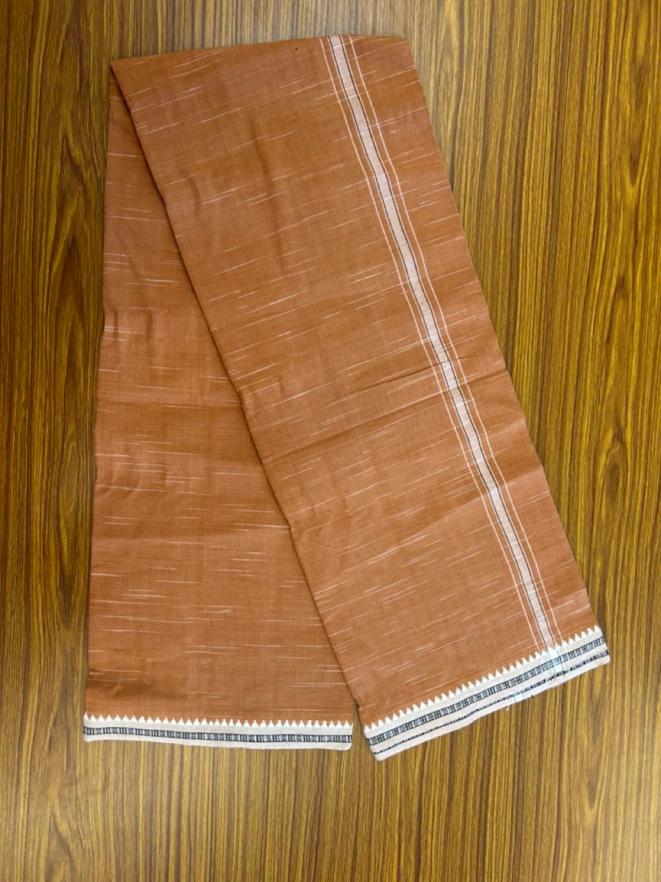 Premium Kathar Type Kavi Mund Pure cotton - Kaitharikada - Single Kaily / Lungi - 1 inch White & Black Stripes kara kuppadam Border with Kavi colour body (2 meter / 4 muzham) - 20 KK8039 MUT