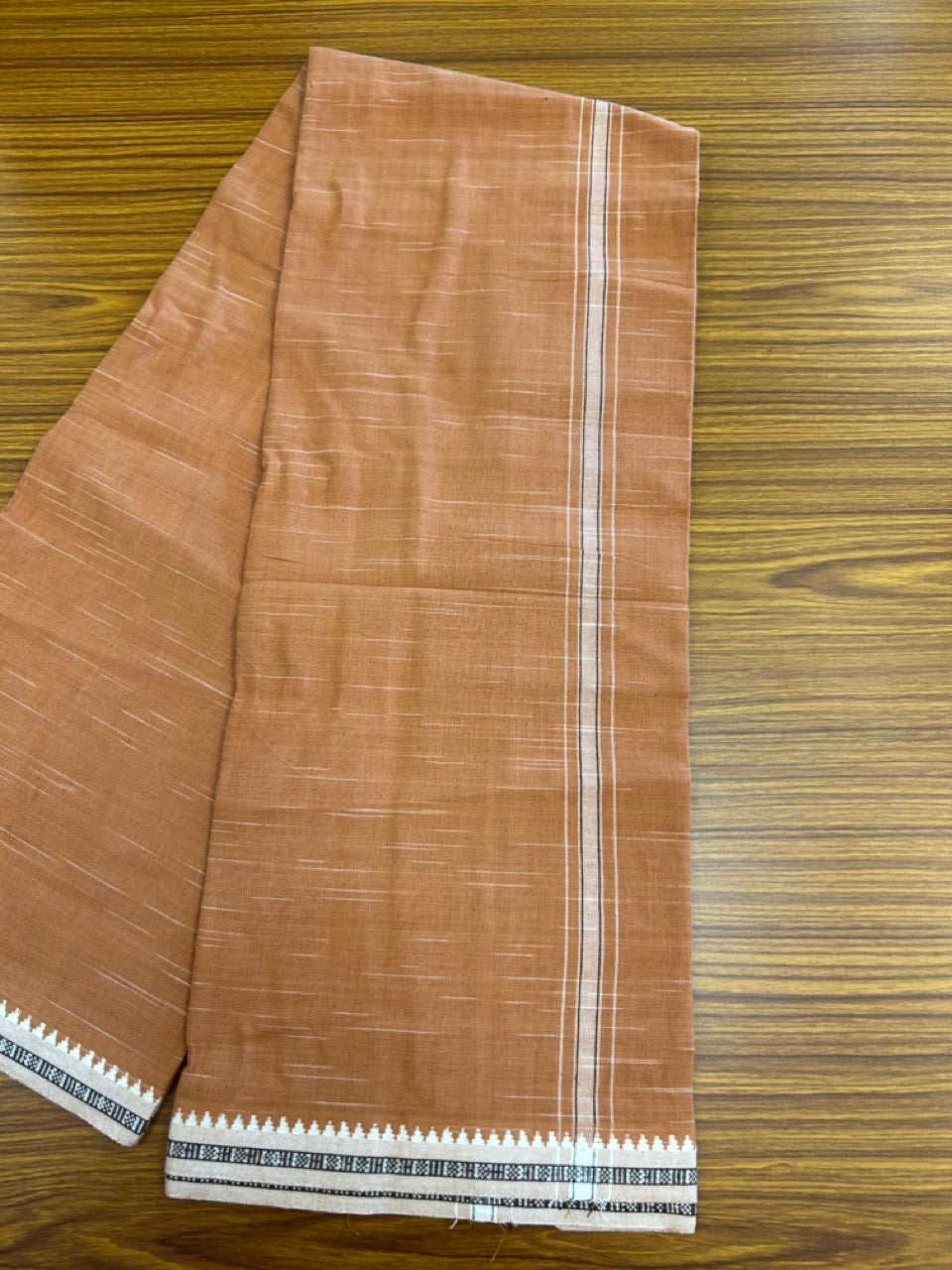 Premium Kathar Type Kavi Mund Pure cotton - Kaitharikada - Single Kaily / Lungi - 1 inch White & Black Stripes kara kuppadam Border with Kavi colour body (2 meter / 4 muzham) - 20 KK8039 MUT