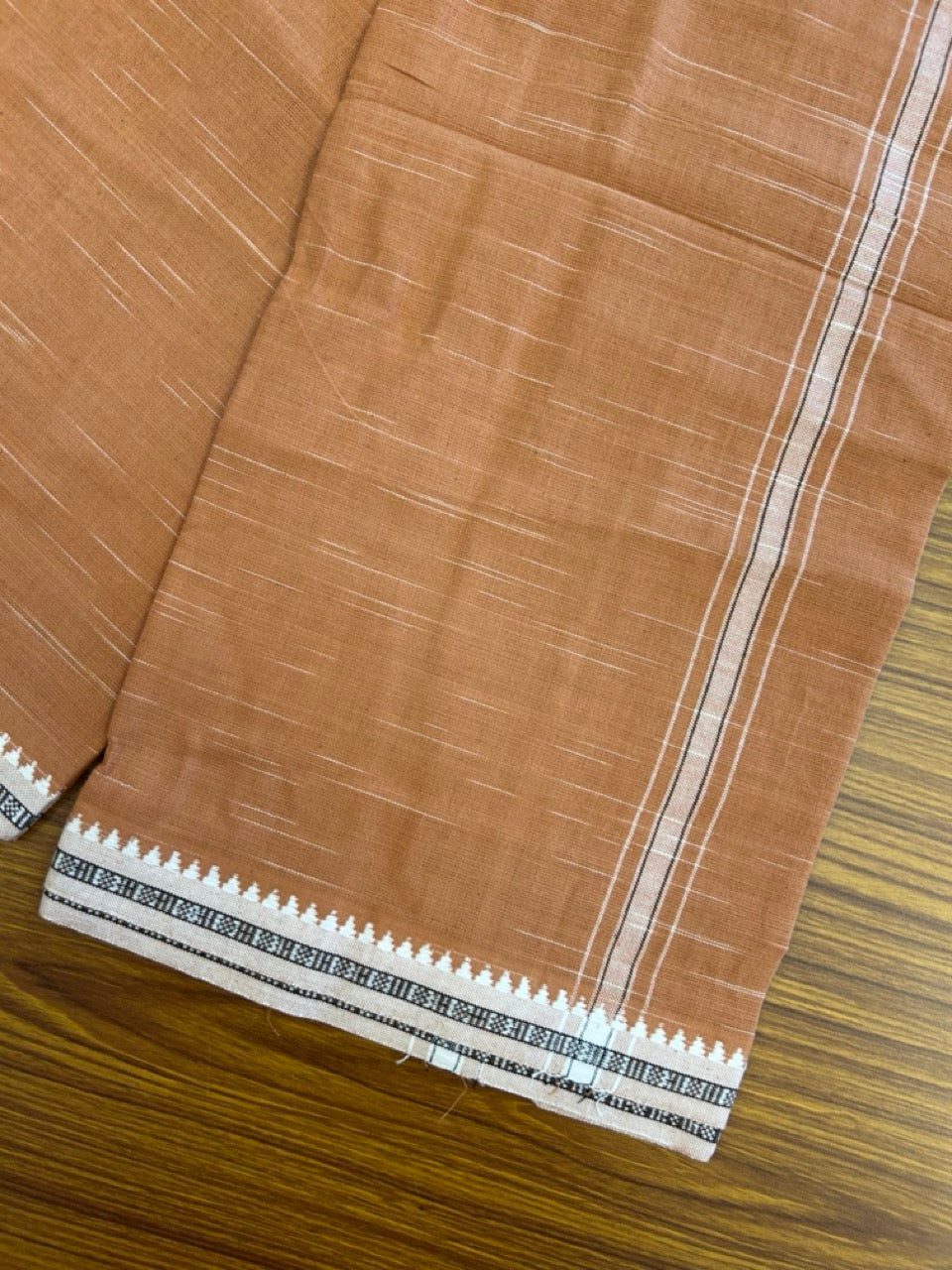 Premium Kathar Type Kavi Mund Pure cotton - Kaitharikada - Single Kaily / Lungi - 1 inch White & Black Stripes kara kuppadam Border with Kavi colour body (2 meter / 4 muzham) - 20 KK8039 MUT