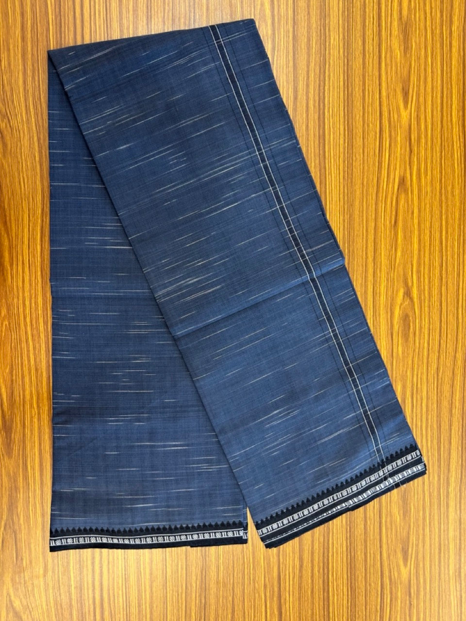 Premium Kathar Type Kavi Mund Pure cotton - Kaitharikada - Single Kaily / Lungi - 1 inch Black & White Stripes Kara kuppadam Border with Dark Blue colour body (2 meter / 4 muzham) - 4 KK8039 MUT