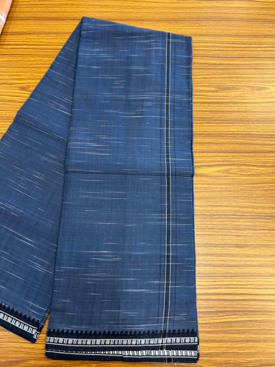 Premium Kathar Type Kavi Mund Pure cotton - Kaitharikada - Single Kaily / Lungi - 1 inch Black & White Stripes Kara kuppadam Border with Dark Blue colour body (2 meter / 4 muzham) - 4 KK8039 MUT
