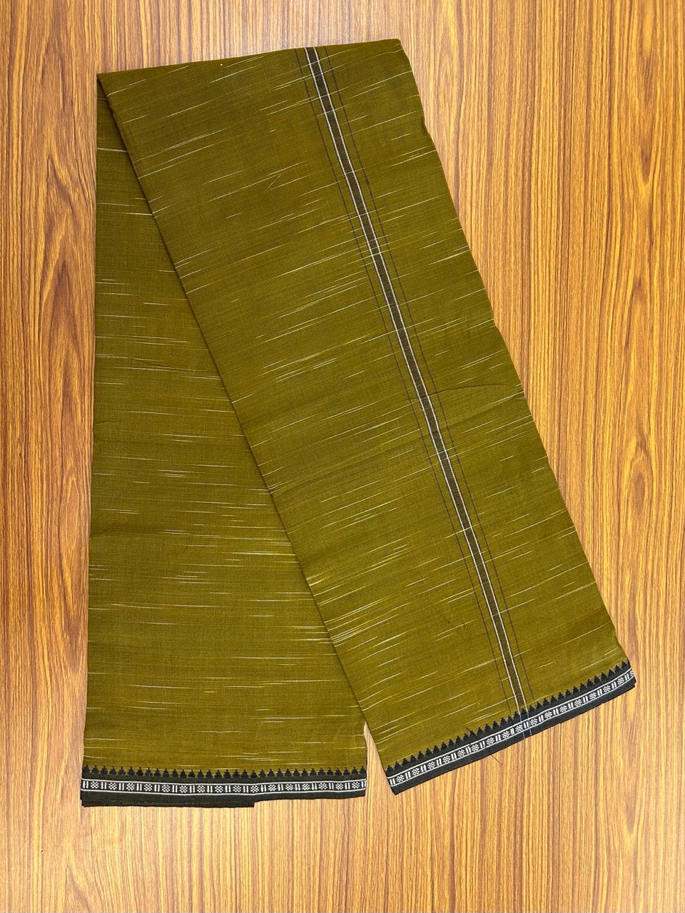 Premium Kathar Type Kavi Mund Pure cotton - Kaitharikada - Single Kaily / Lungi - 1 inch Black & White Stripes Kara kuppadam Border with Olive brown colour body  (2 meter / 4 muzham) - 1 KK8039 MUT