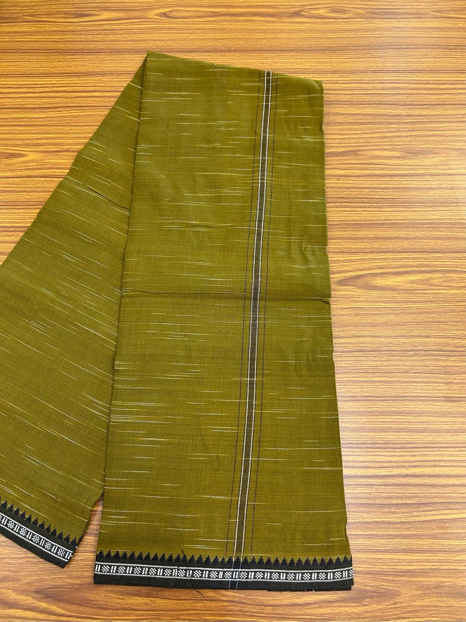 Premium Kathar Type Kavi Mund Pure cotton - Kaitharikada - Single Kaily / Lungi - 1 inch Black & White Stripes Kara kuppadam Border with Olive brown colour body  (2 meter / 4 muzham) - 1 KK8039 MUT