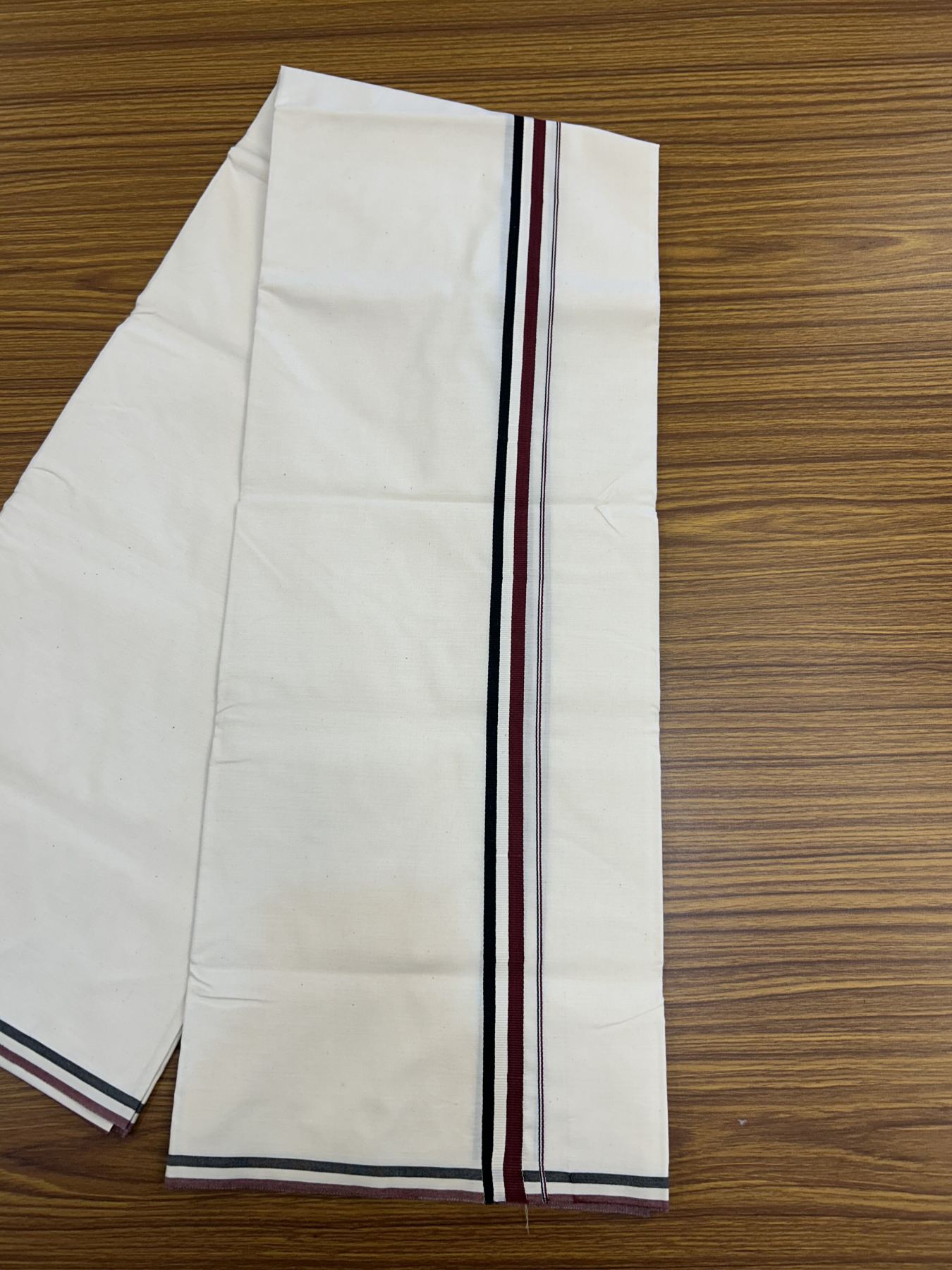 Admk Veshti - 20% Discount KaithariKada 100% Cotton Off White Single - (Unbleached) Mundu/Dhoti - 100X100 - 0.75 inch Black White & Maroon kara - 17 KK5325 ASH
