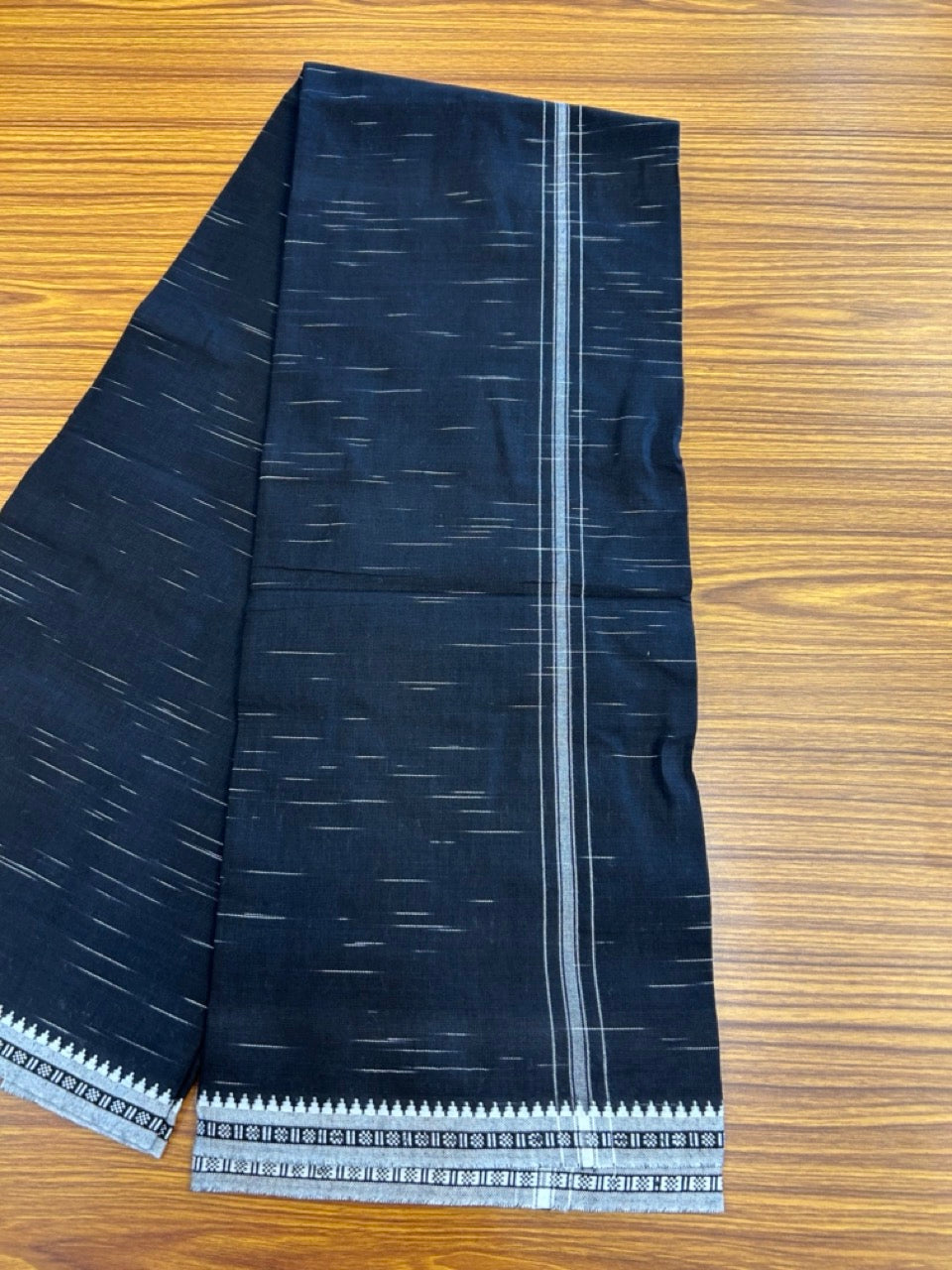 Premium Kathar Type Kavi Mund Pure cotton - Kaitharikada - Single Kaily / Lungi - 1 inch White Stripes Kara kuppadam Border with Black colour body (2 meter / 4 muzham) - 7 KK8039 MUT