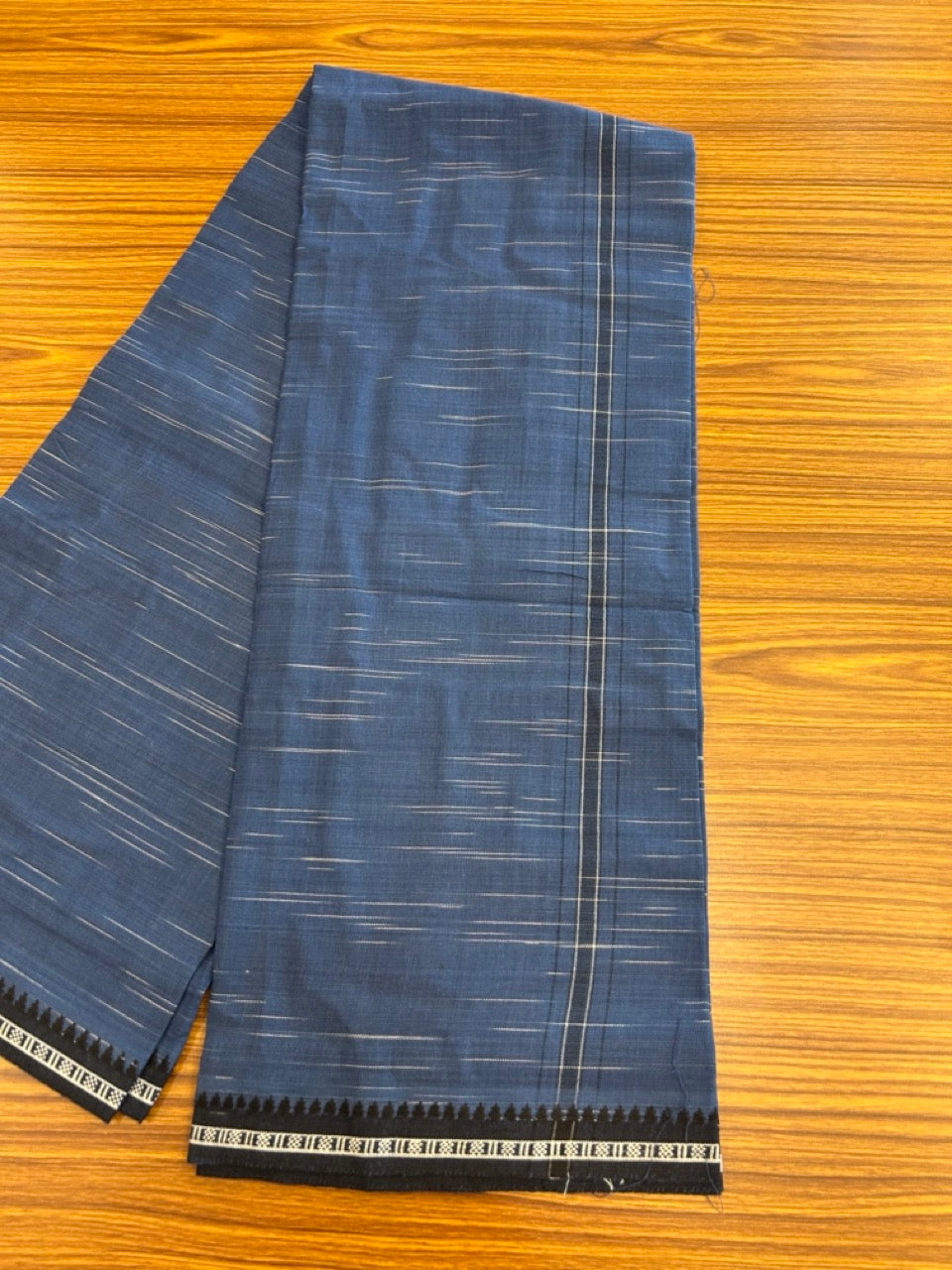 Premium Kathar Type Kavi Mund Pure cotton - Kaitharikada - Single Kaily / Lungi - 1 inch Black & White Stripes Kara kuppadam Border with Navy Blue colour body (2 meter / 4 muzham) - 5 KK8039 MUT