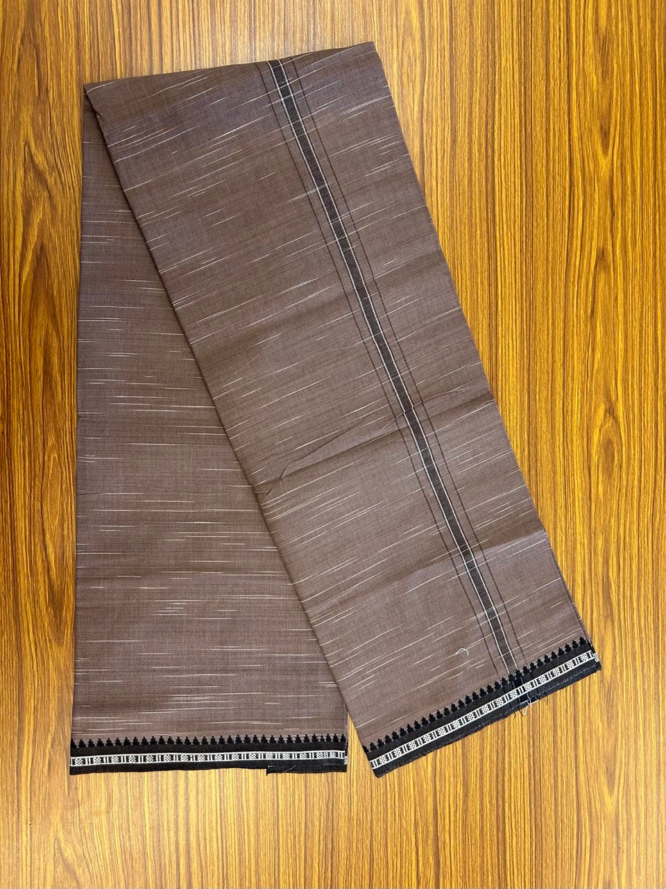 Premium Kathar Type Kavi Mund Pure cotton - Kaitharikada - Single Kaily / Lungi - 1 inch Black & White Stripes Kara kuppadam Border with Ash Violet colour body  (2 meter / 4 muzham) - 3 KK8039 MUT