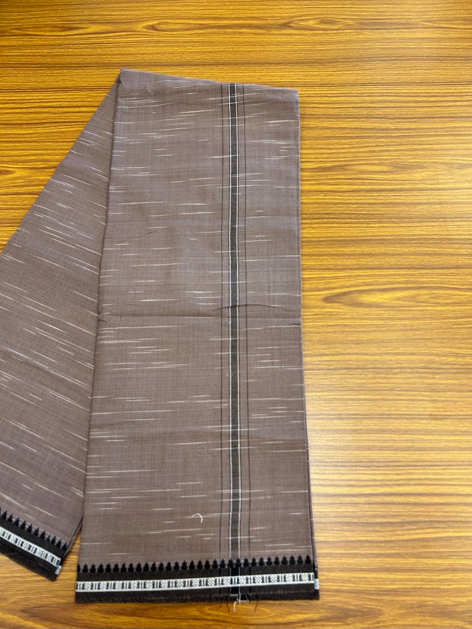 Premium Kathar Type Kavi Mund Pure cotton - Kaitharikada - Single Kaily / Lungi - 1 inch Black & White Stripes Kara kuppadam Border with Ash Violet colour body  (2 meter / 4 muzham) - 3 KK8039 MUT