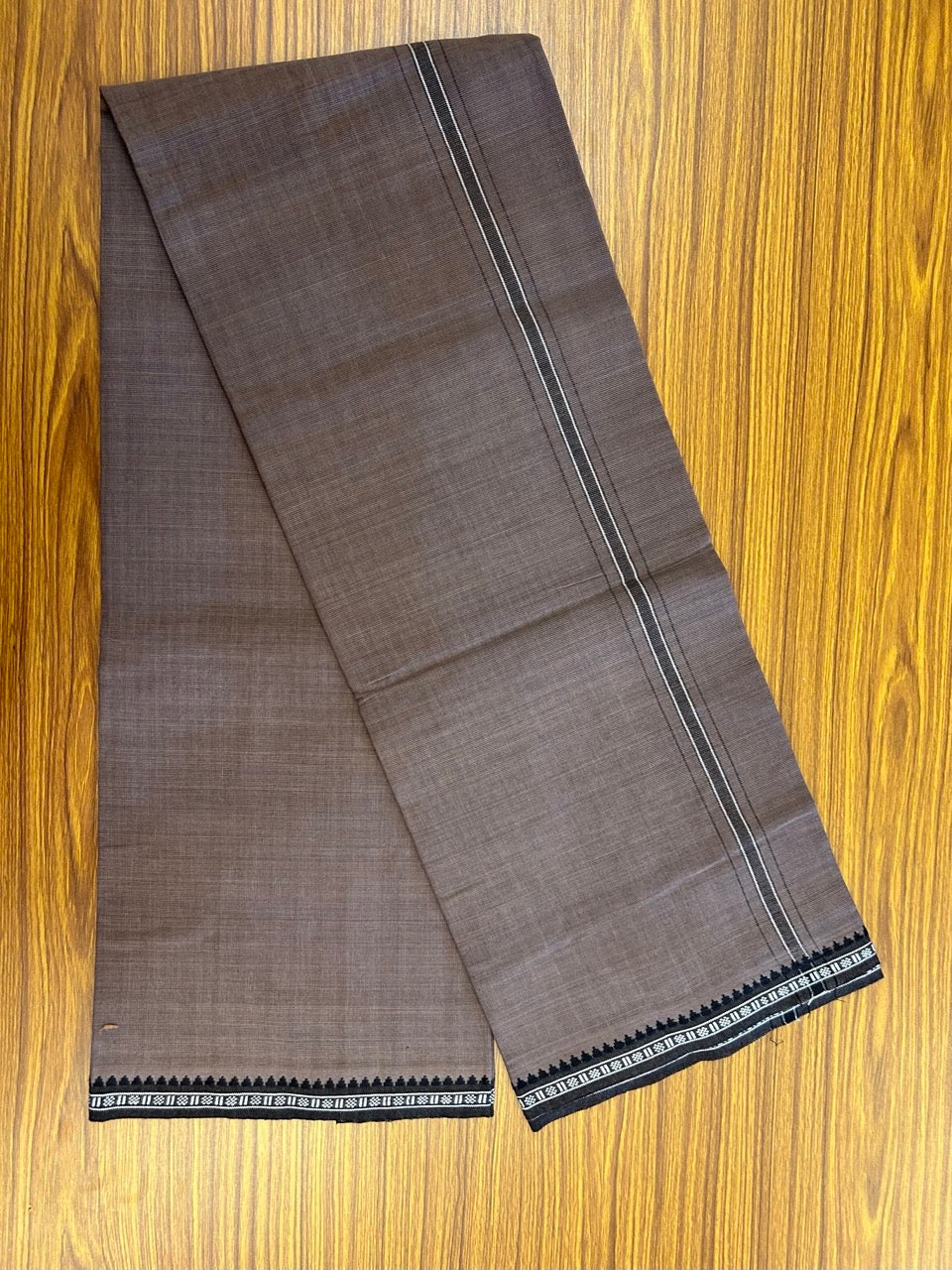 Premium Kathar Type Kavi Mund Pure cotton - Kaitharikada - Single Kaily / Lungi - 1 inch Black &White Stripes Kara kuppadam Border with Purplish Grey colour body (2 meter / 4 muzham) - 8 KK8039 MUT