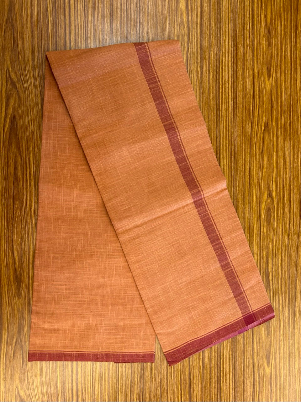 Premium Kathar Type Kavi Mund Pure cotton - Kaitharikada - Single Kaily / Lungi - 1 inch Maroon kara Plain Border with Kavi colour body (2 meter / 4 muzham) - 19 KK8039 MUT