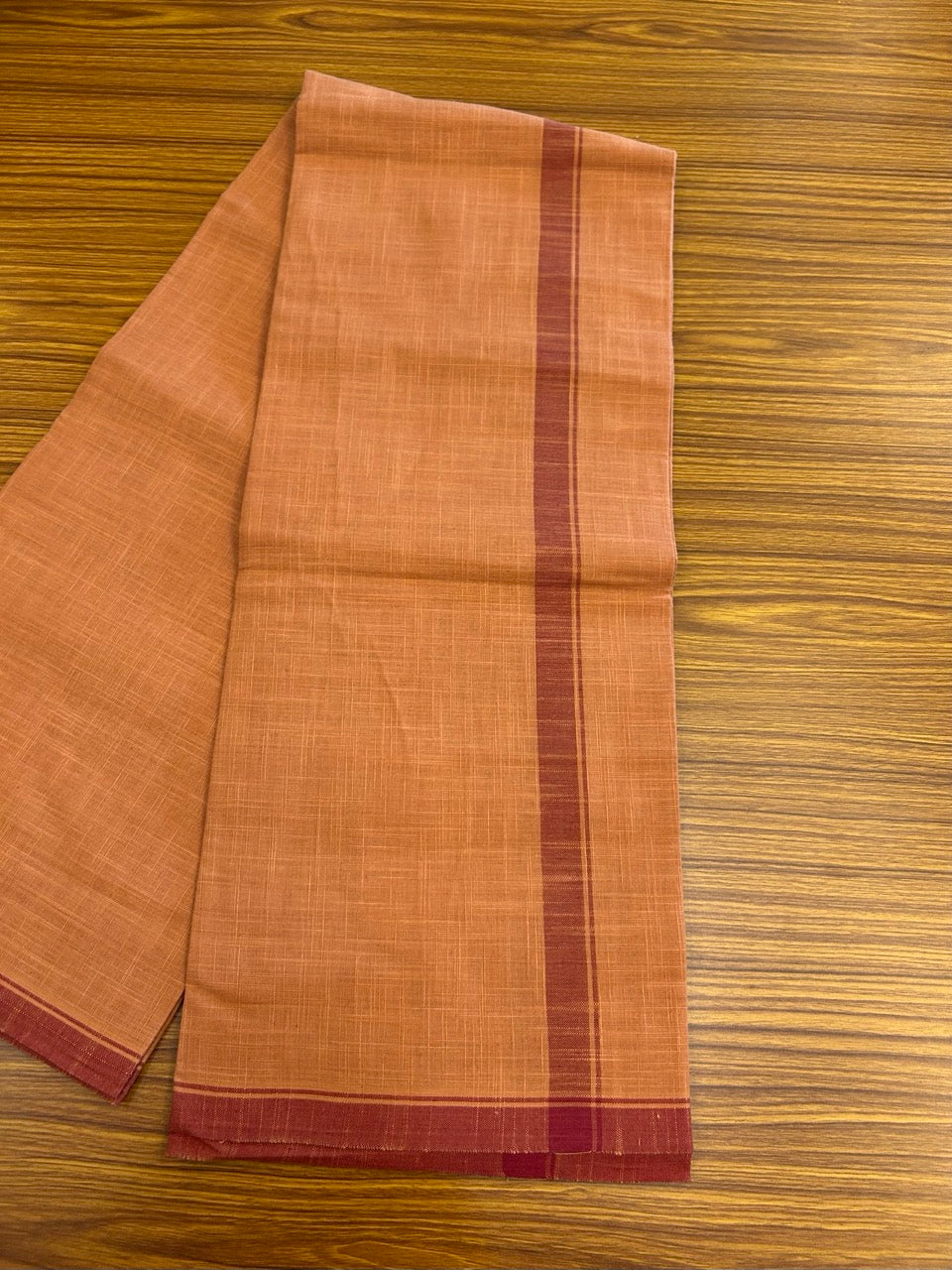 Premium Kathar Type Kavi Mund Pure cotton - Kaitharikada - Single Kaily / Lungi - 1 inch Maroon kara Plain Border with Kavi colour body (2 meter / 4 muzham) - 19 KK8039 MUT