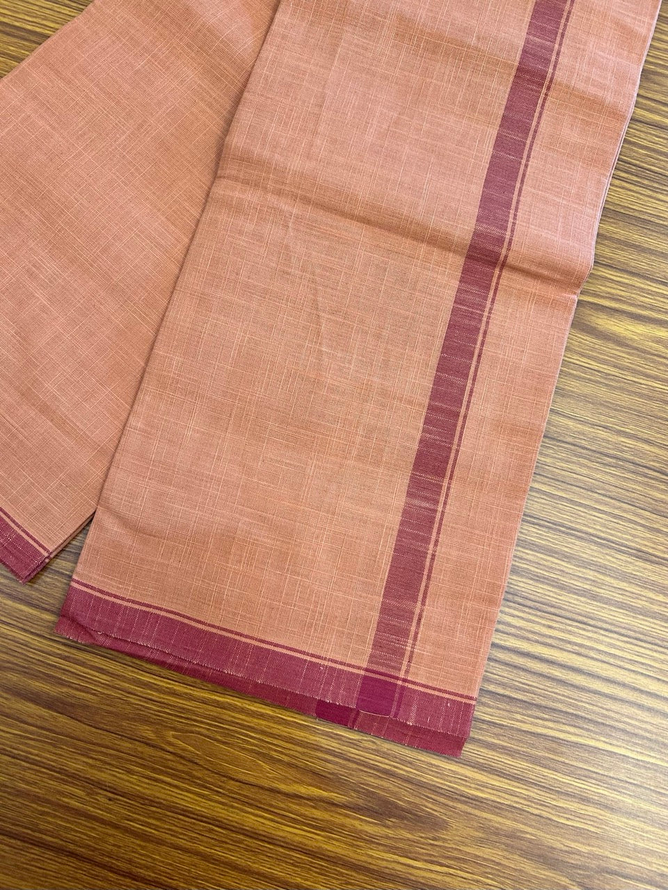 Premium Kathar Type Kavi Mund Pure cotton - Kaitharikada - Single Kaily / Lungi - 1 inch Maroon kara Plain Border with Kavi colour body (2 meter / 4 muzham) - 19 KK8039 MUT