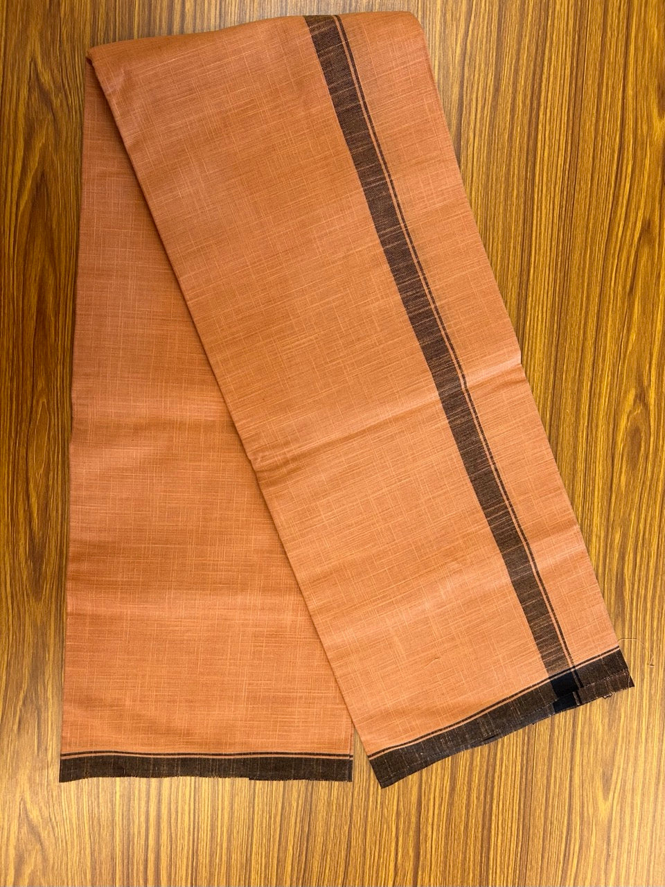 Premium Kathar Type Kavi Mund Pure cotton - Kaitharikada - Single Kaily / Lungi - 1 inch Black kara Plain Border with Kavi colour body (2 meter / 4 muzham) - 18 KK8039 MUT
