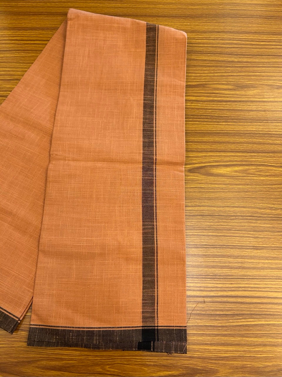 Premium Kathar Type Kavi Mund Pure cotton - Kaitharikada - Single Kaily / Lungi - 1 inch Black kara Plain Border with Kavi colour body (2 meter / 4 muzham) - 18 KK8039 MUT