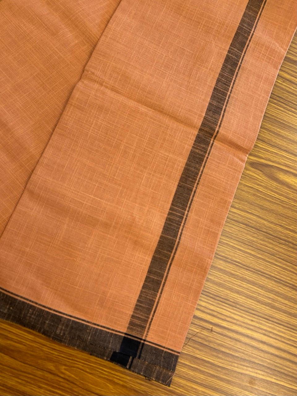Premium Kathar Type Kavi Mund Pure cotton - Kaitharikada - Single Kaily / Lungi - 1 inch Black kara Plain Border with Kavi colour body (2 meter / 4 muzham) - 18 KK8039 MUT