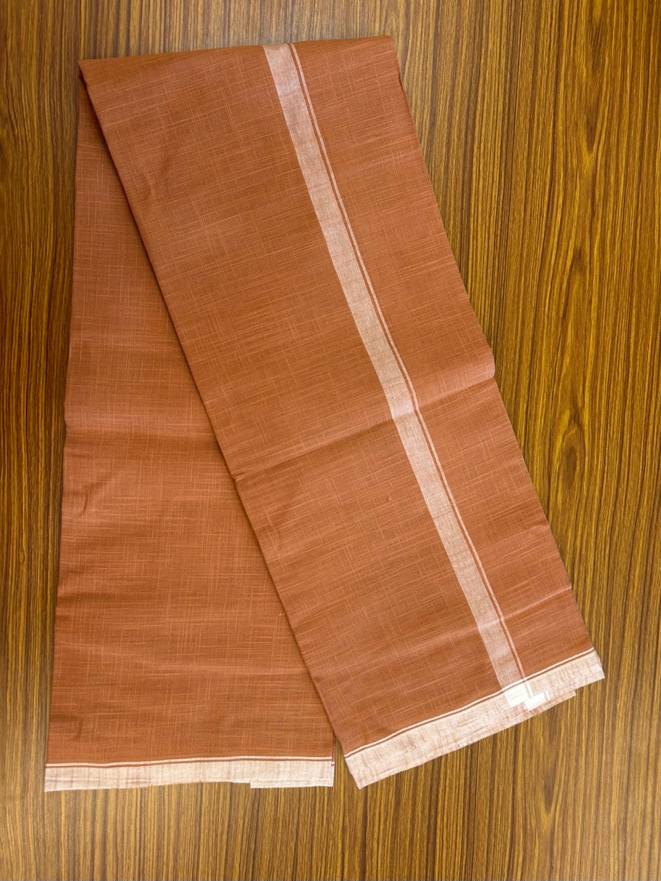 Premium Kathar Type Kavi Mund Pure cotton - Kaitharikada - Single Kaily / Lungi - 1 inch White thin kara Plain Border with Kavi colour body (2 meter / 4 muzham) - 17 KK8039 MUT